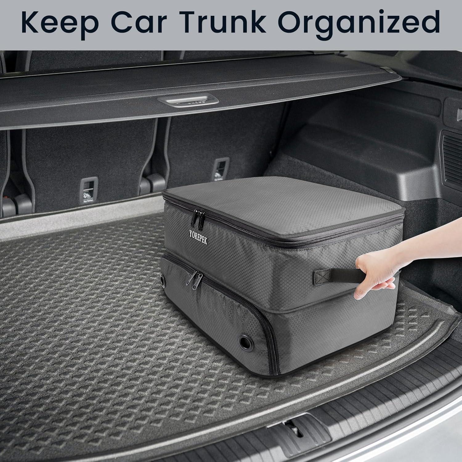 imageYOREPEK 2 Layer Golf Trunk Organizer Golf Gifts for Men with Separate Ventilated Compartment for 2 Pair Shoes Waterproof Car Trunk Locker for Balls Tees Clothes Gloves Gifts for GolfersStandardGrey