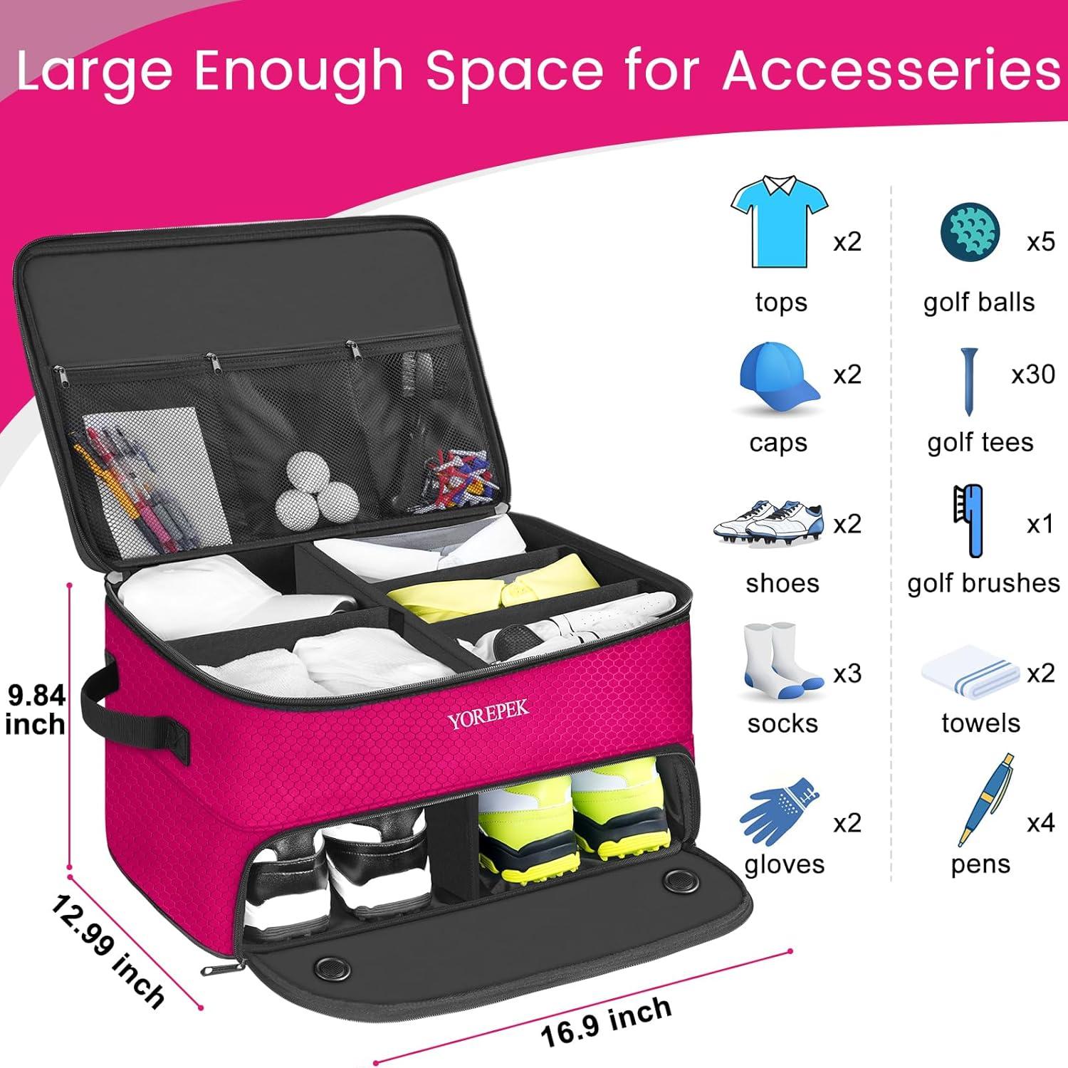 imageYOREPEK 2 Layer Golf Trunk Organizer Golf Gifts for Men with Separate Ventilated Compartment for 2 Pair Shoes Waterproof Car Trunk Locker for Balls Tees Clothes Gloves Gifts for GolfersStandardPink