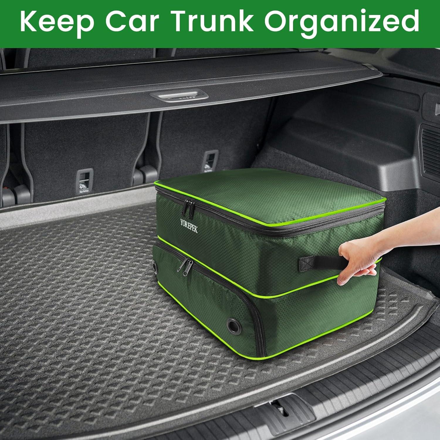 imageYOREPEK 2 Layer Golf Trunk Organizer Golf Gifts for Men with Separate Ventilated Compartment for 2 Pair Shoes Waterproof Car Trunk Locker for Balls Tees Clothes Gloves Gifts for GolfersLargeGreen