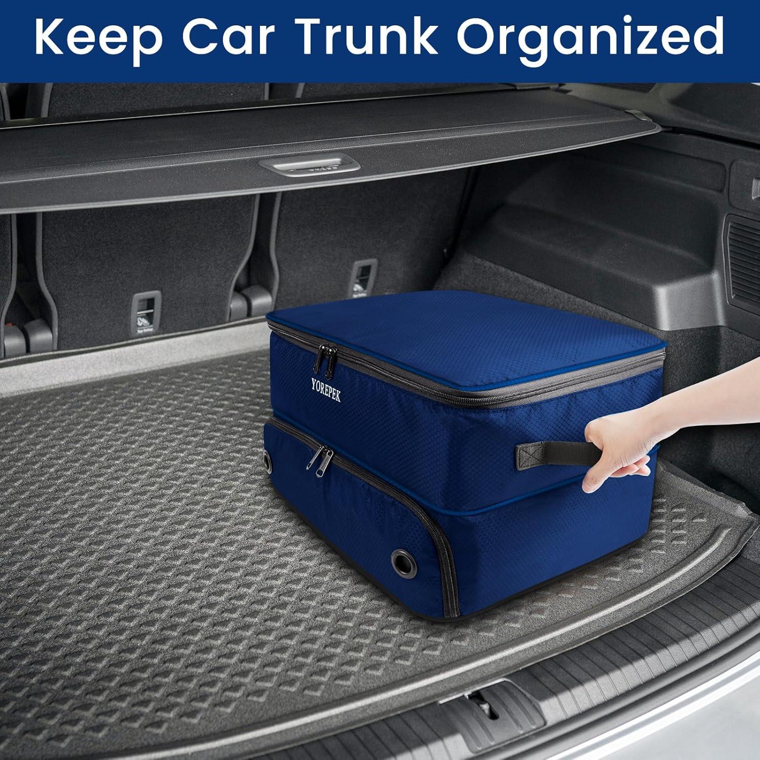 imageYOREPEK 2 Layer Golf Trunk Organizer Golf Gifts for Men with Separate Ventilated Compartment for 2 Pair Shoes Waterproof Car Trunk Locker for Balls Tees Clothes Gloves Gifts for GolfersStandardBlue