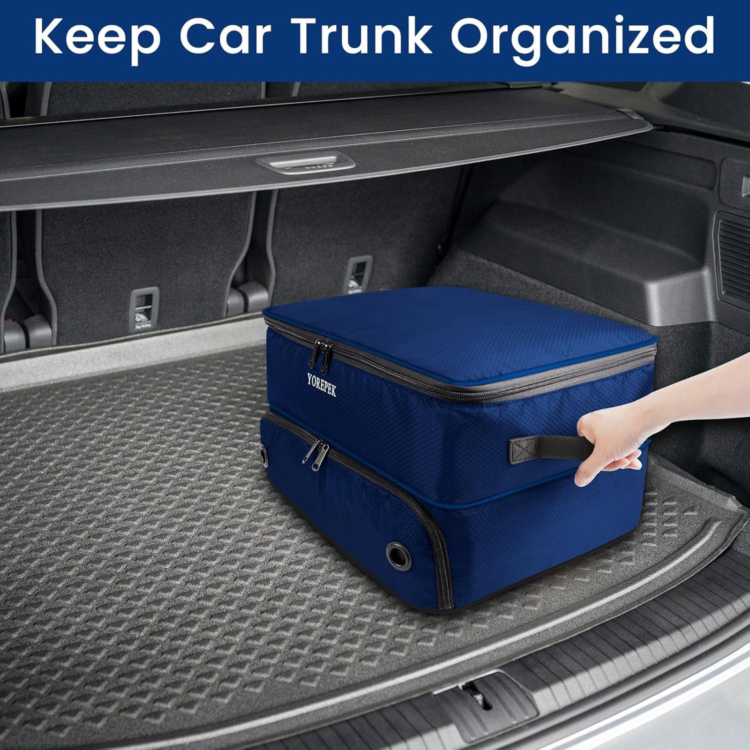 imageYOREPEK 2 Layer Golf Trunk Organizer Golf Gifts for Men with Separate Ventilated Compartment for 2 Pair Shoes Waterproof Car Trunk Locker for Balls Tees Clothes Gloves Gifts for GolfersLargeBlue