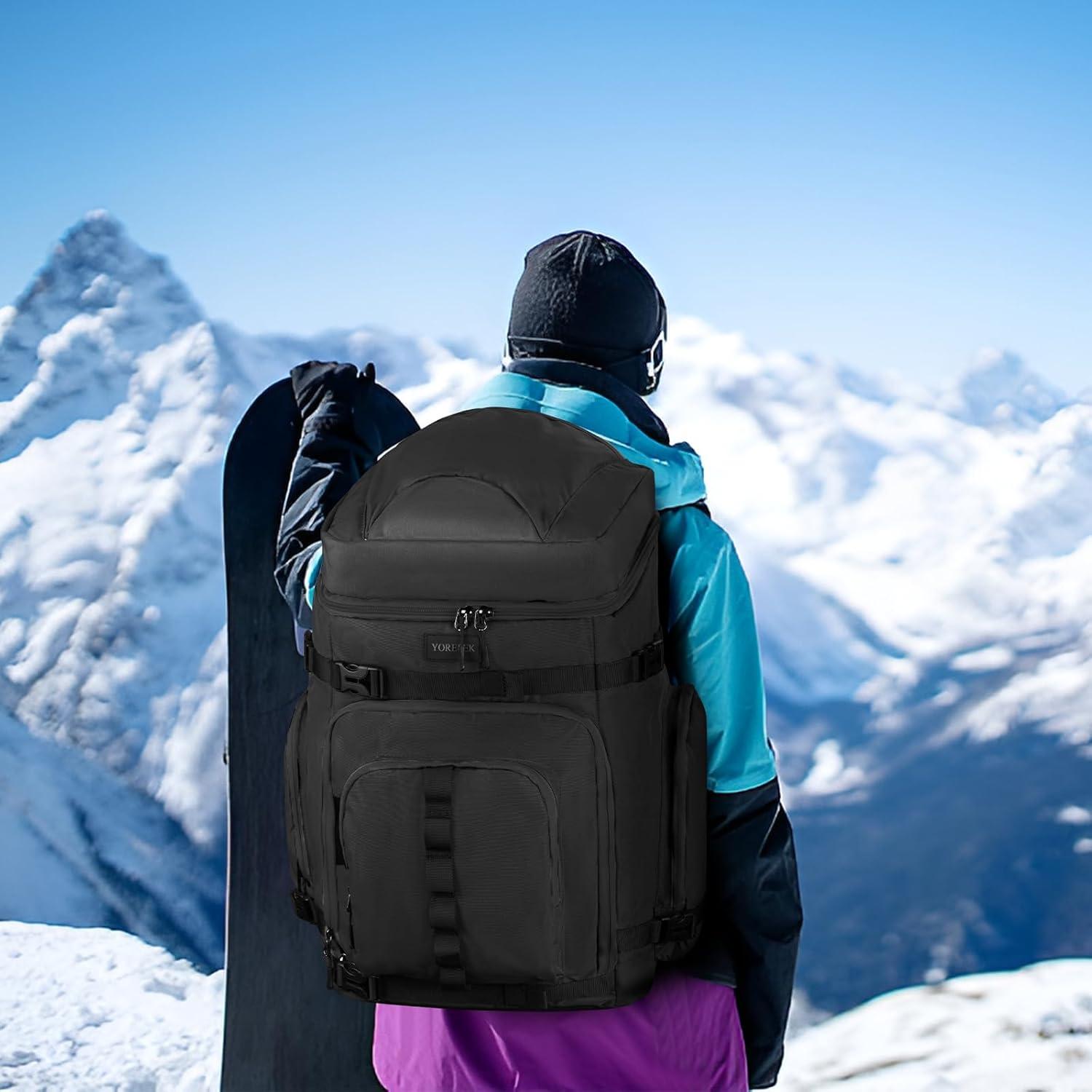 imageYOREPEK 65L Ski Boot Bag Backpack with 8 Pockets Waterproof Ski Snowboard Boot Bags for Air Travel Ski Gear Bag Backpacks for Boots Helmet Goggle Gloves Pants Jacket Accessories for AdultsBlack