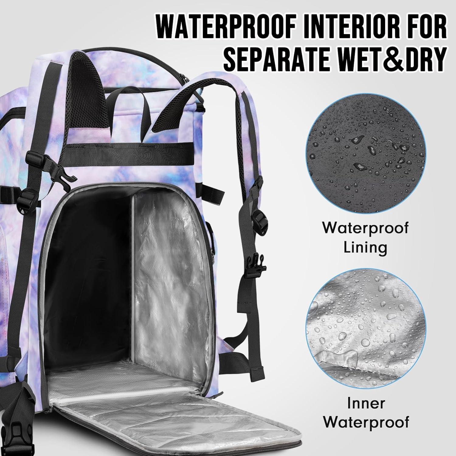 imageYOREPEK 65L Ski Boot Bag Backpack with 8 Pockets Waterproof Ski Snowboard Boot Bags for Air Travel Ski Gear Bag Backpacks for Boots Helmet Goggle Gloves Pants Jacket Accessories for AdultsDyeing Purple