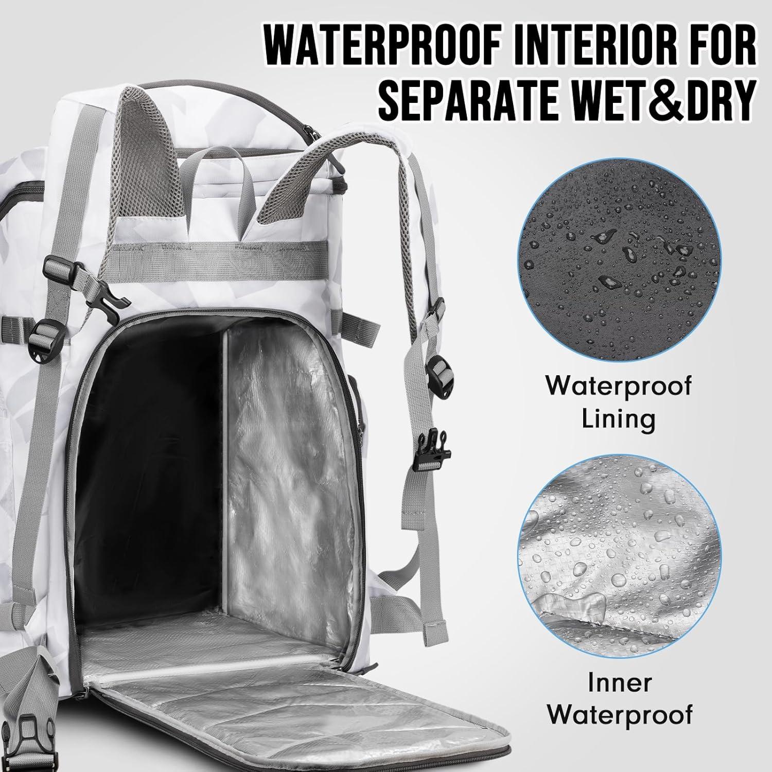 imageYOREPEK 65L Ski Boot Bag Backpack with 8 Pockets Waterproof Ski Snowboard Boot Bags for Air Travel Ski Gear Bag Backpacks for Boots Helmet Goggle Gloves Pants Jacket Accessories for AdultsAsh White