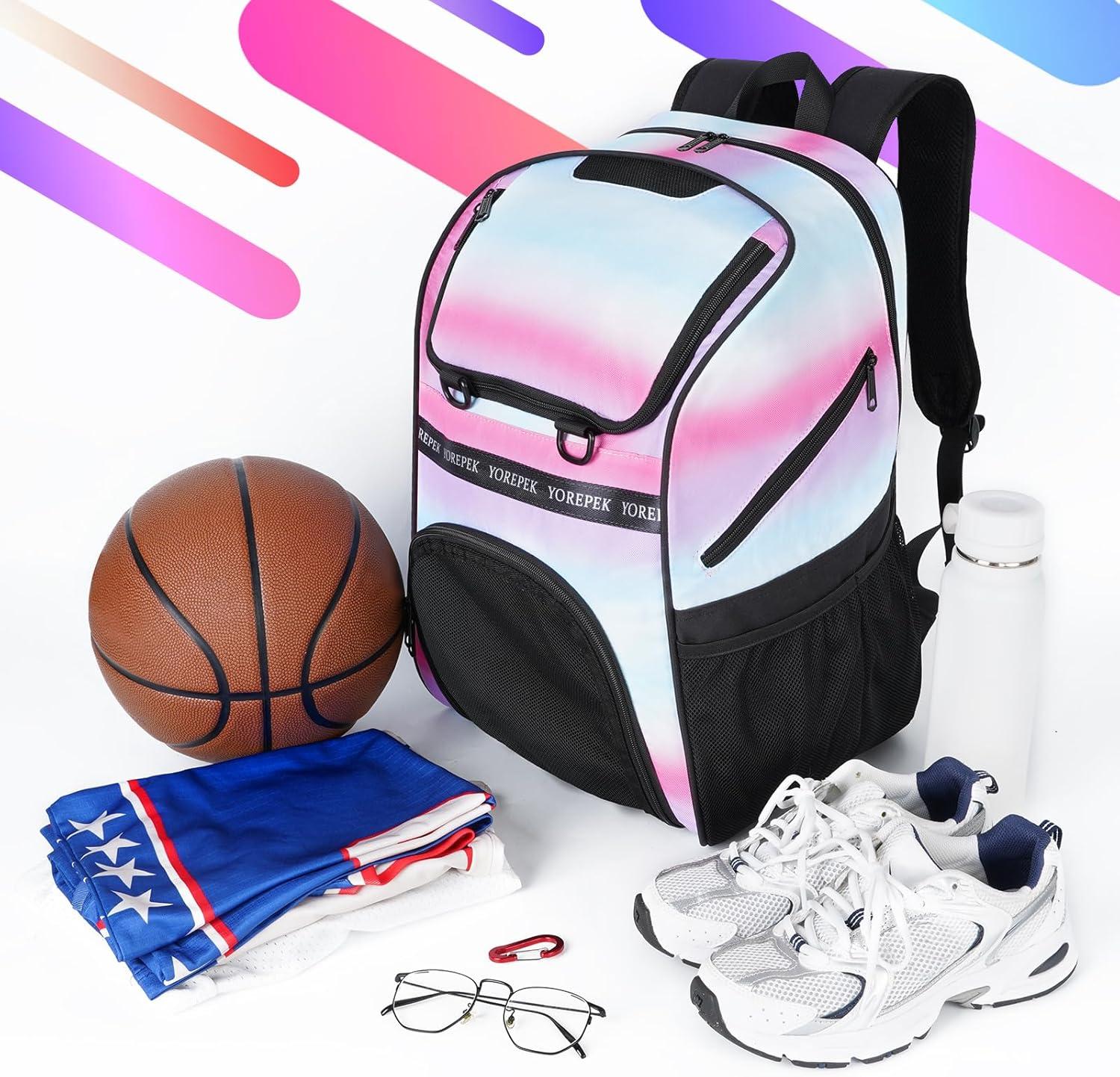 imageYOREPEK Basketball Bag Large Basketball Backpack with Shoe Compartment and Ball Holder Sports Backpack for daughter son Water Resistant for Sport Training Equipment Fits Volleyball GymBarbie Pink