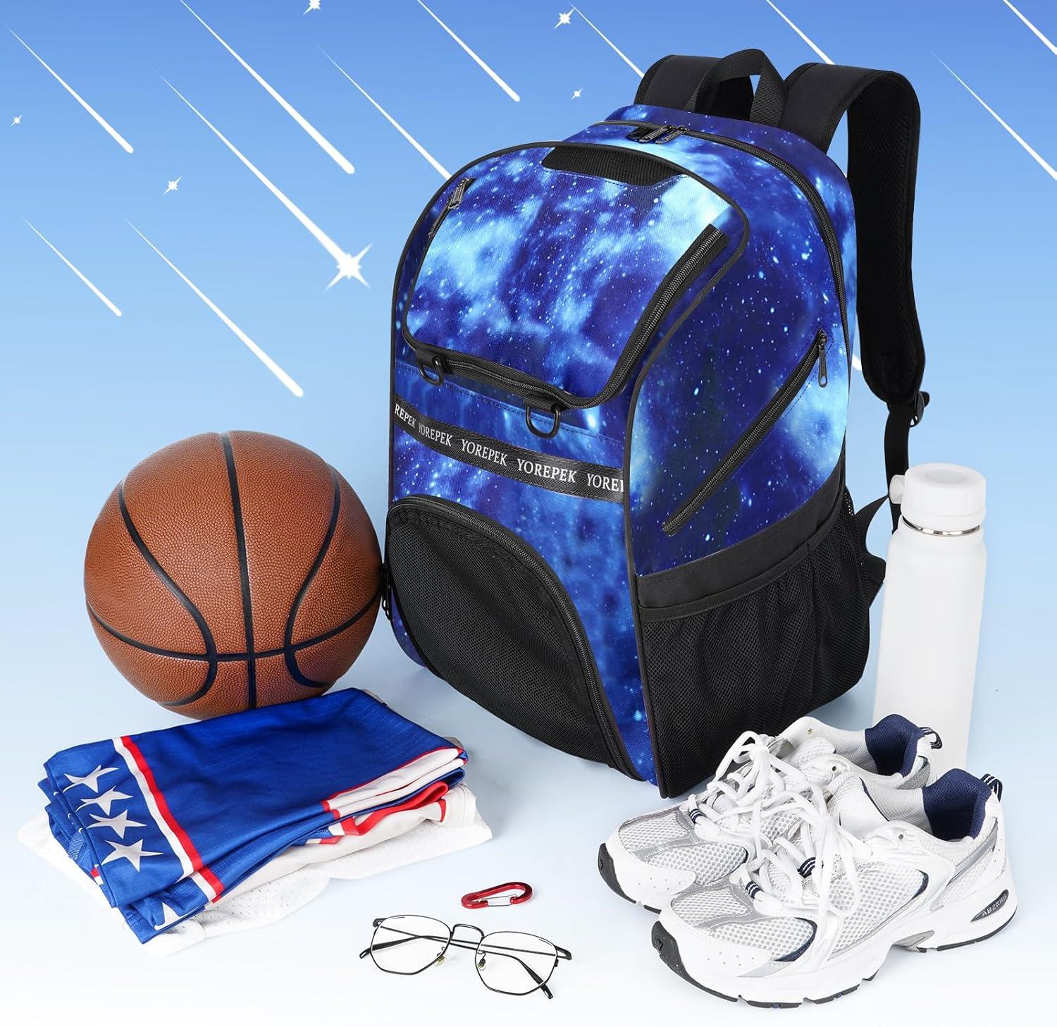 imageYOREPEK Basketball Bag Large Basketball Backpack with Shoe Compartment and Ball Holder Sports Backpack for daughter son Water Resistant for Sport Training Equipment Fits Volleyball GymStar Blue