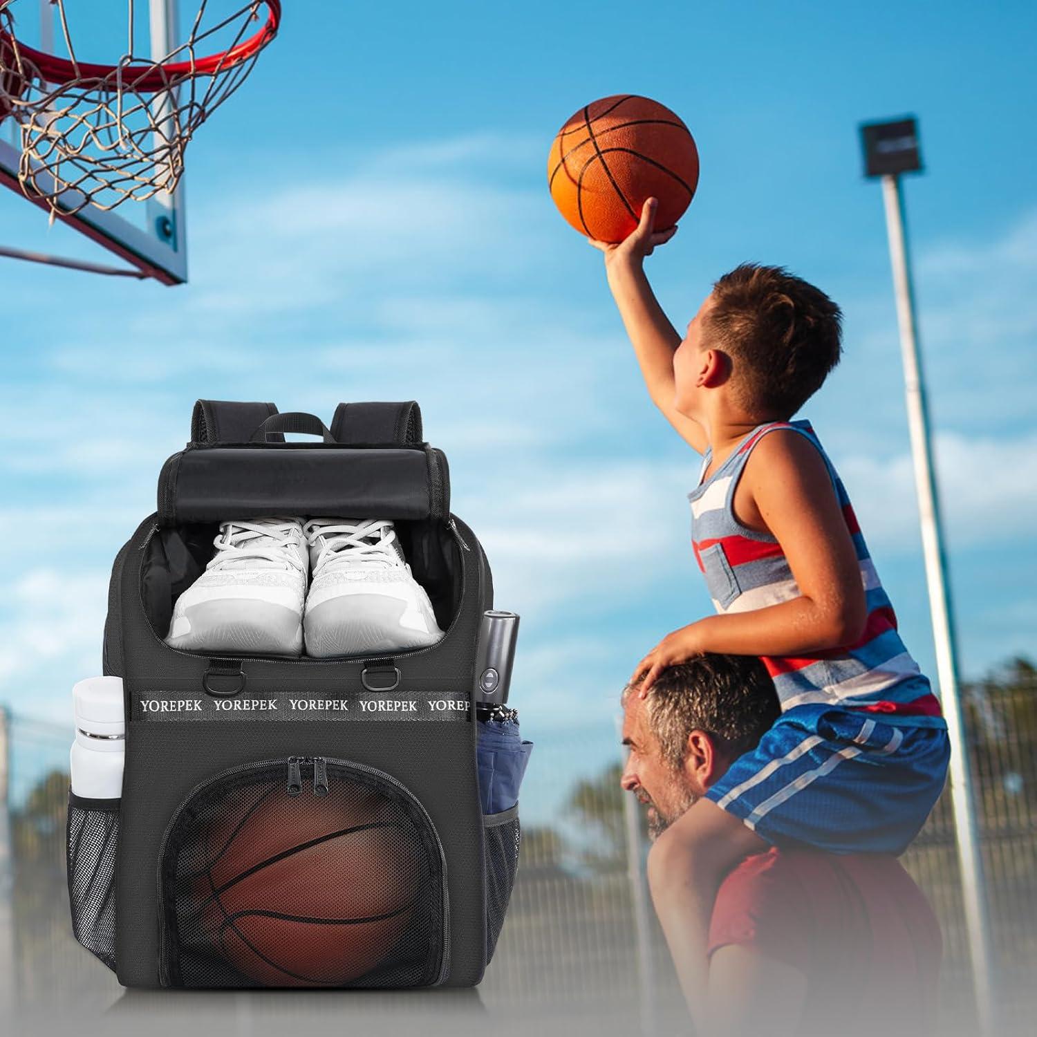imageYOREPEK Basketball Bag Large Basketball Backpack with Shoe Compartment and Ball Holder Sports Backpack for daughter son Water Resistant for Sport Training Equipment Fits Volleyball GymBlack
