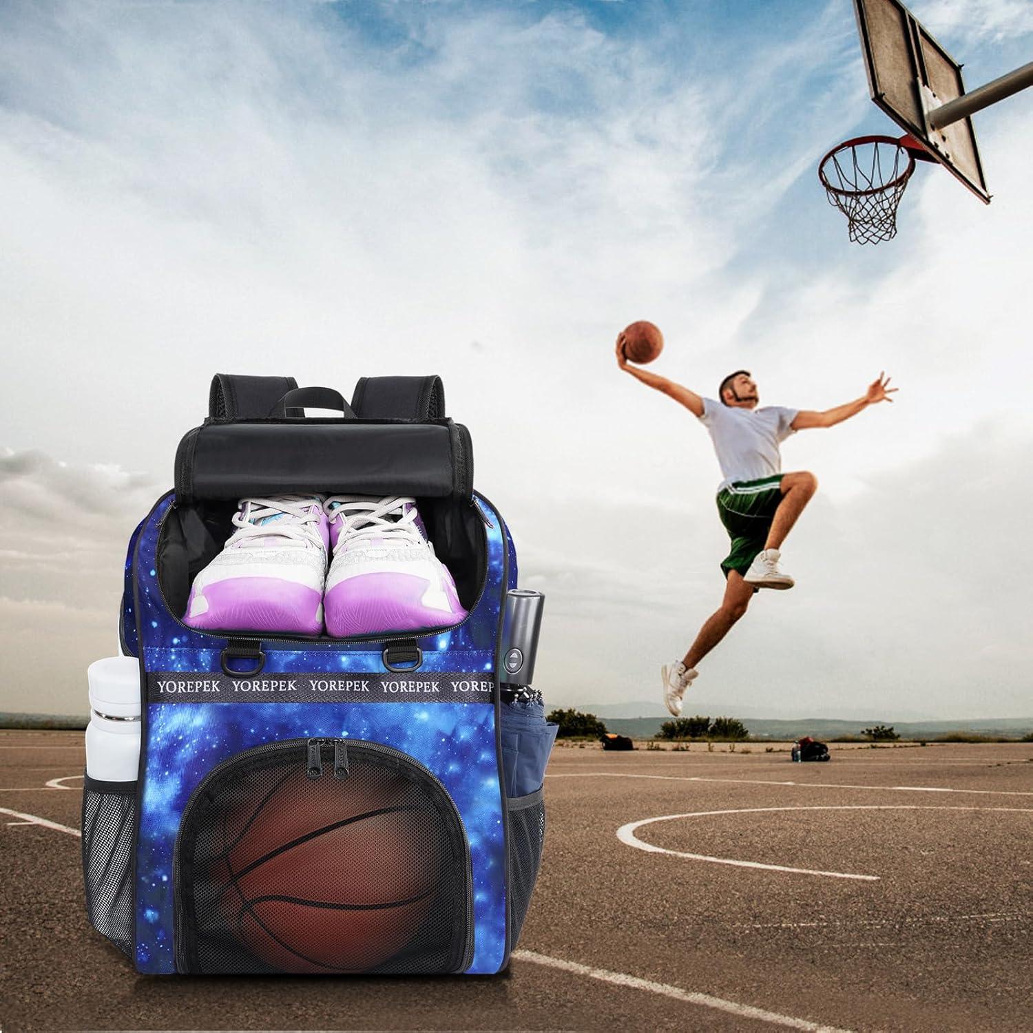 imageYOREPEK Basketball Bag Large Basketball Backpack with Shoe Compartment and Ball Holder Sports Backpack for daughter son Water Resistant for Sport Training Equipment Fits Volleyball GymStar Blue