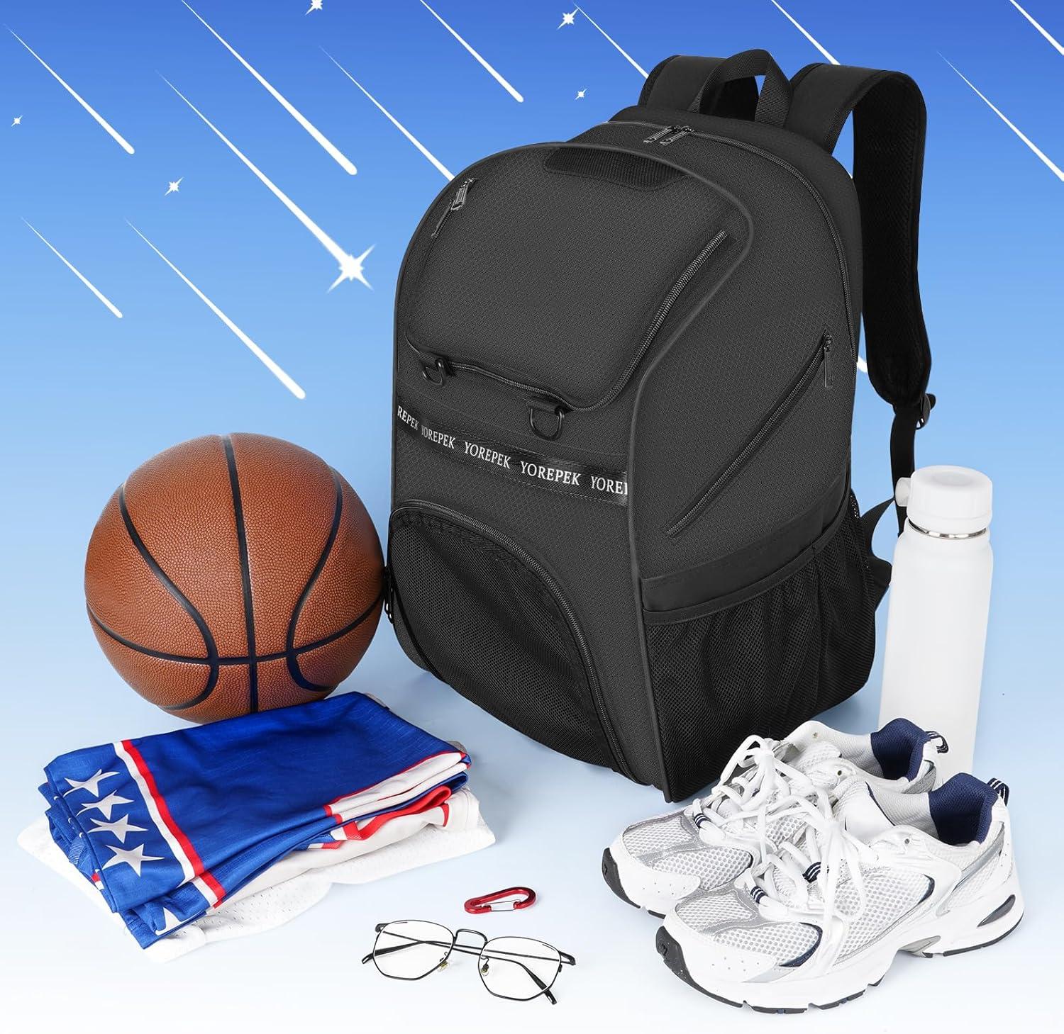 imageYOREPEK Basketball Bag Large Basketball Backpack with Shoe Compartment and Ball Holder Sports Backpack for daughter son Water Resistant for Sport Training Equipment Fits Volleyball GymBlack