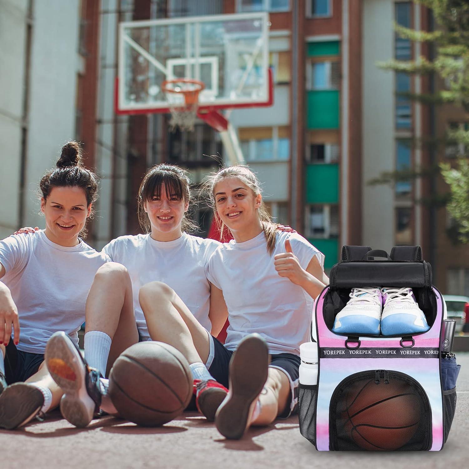 imageYOREPEK Basketball Bag Large Basketball Backpack with Shoe Compartment and Ball Holder Sports Backpack for daughter son Water Resistant for Sport Training Equipment Fits Volleyball GymBarbie Pink