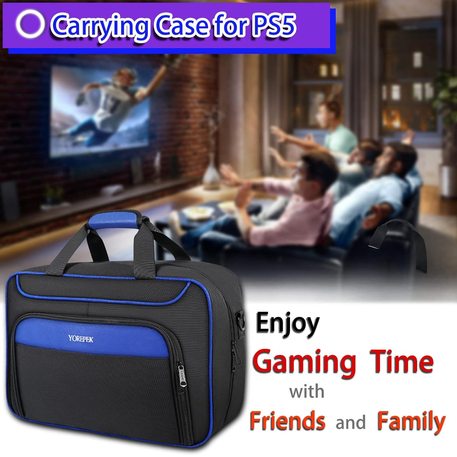imageYOREPEK Carrying Case Compatible with PS5 PS5 Pro Travel Case Suitable for Playstation 5 Discs Digital Edition Large Capacity Storage bag for Console Controllers and Game Accessories BlackBlack Blue