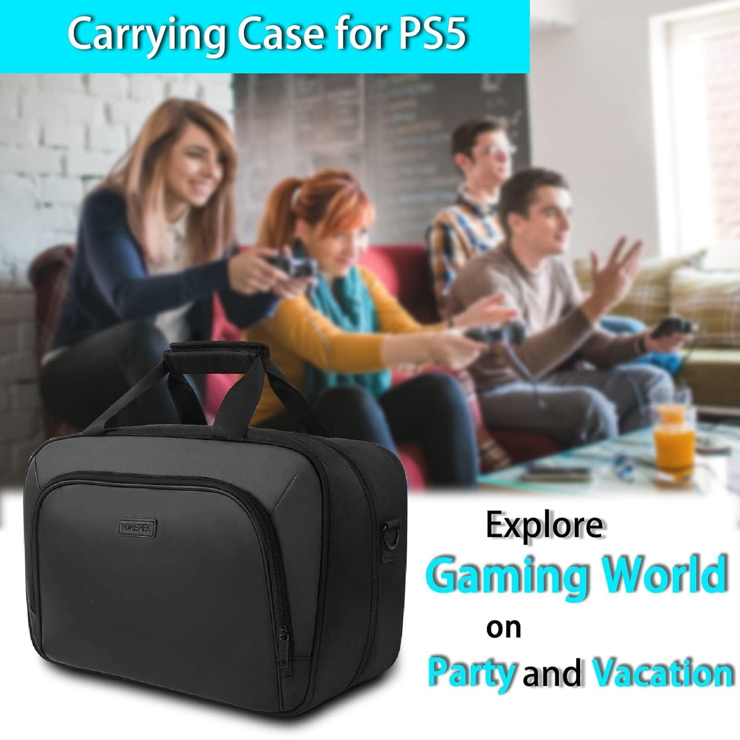 imageYOREPEK Carrying Case Compatible with PS5 PS5 Pro Travel Case Suitable for Playstation 5 Discs Digital Edition Large Capacity Storage bag for Console Controllers and Game Accessories BlackBlack