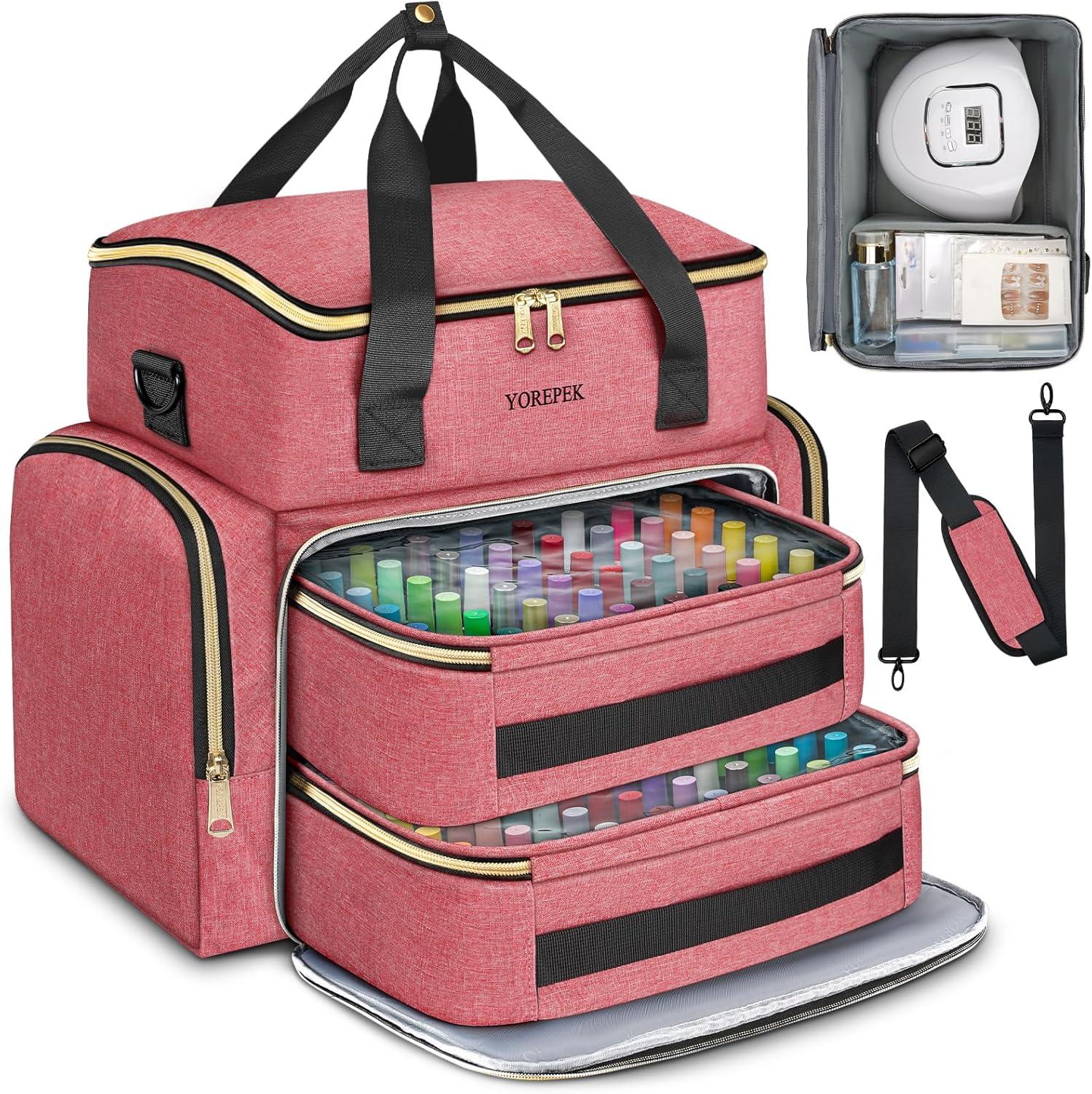 imageYOREPEK Extra Large Nail Polish Organizer Case Holds 96 to 100 Bottles 15ml05 floz UV lamp Gel Polish Travel Case Bag with 2 Removable Pouches Fits Nail Suppiles Manicurist Nail Tech GiftsPink96bottles