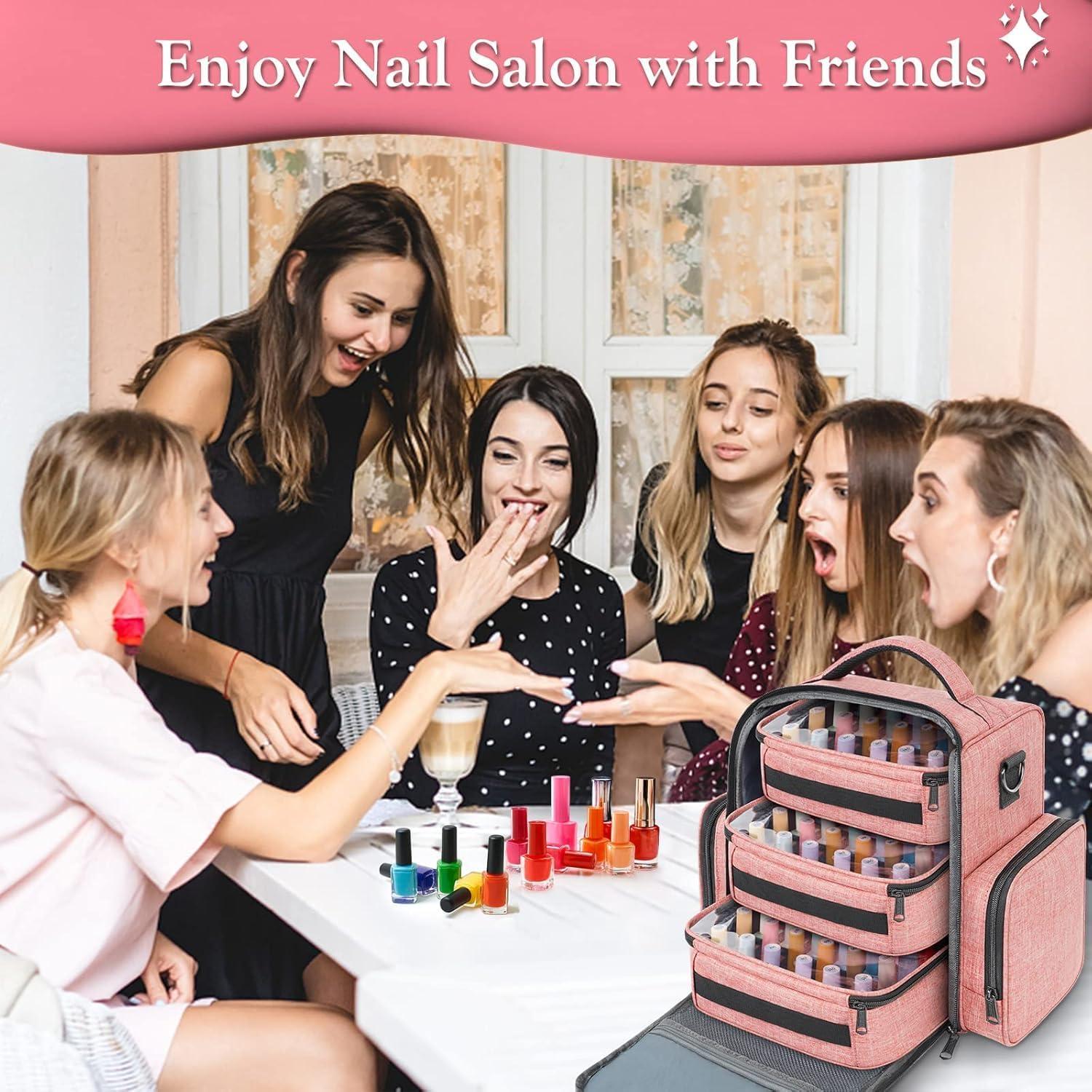 imageYOREPEK Extra Large Nail Polish Organizer Case Holds 96 to 100 Bottles 15ml05 floz UV lamp Gel Polish Travel Case Bag with 2 Removable Pouches Fits Nail Suppiles Manicurist Nail Tech GiftsPink72bottles