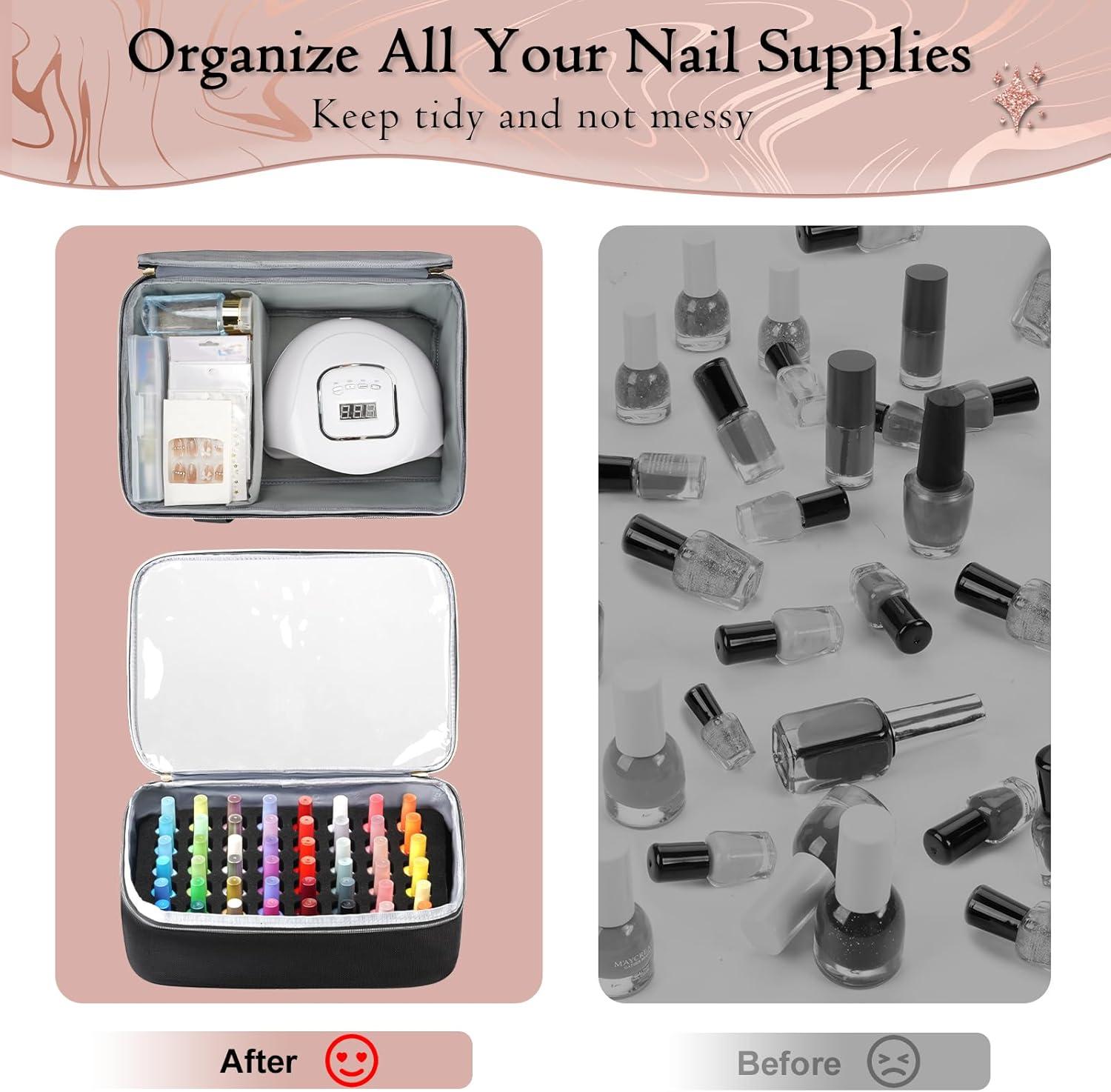 imageYOREPEK Extra Large Nail Polish Organizer Case Holds 96 to 100 Bottles 15ml05 floz UV lamp Gel Polish Travel Case Bag with 2 Removable Pouches Fits Nail Suppiles Manicurist Nail Tech GiftsBlack96bottles