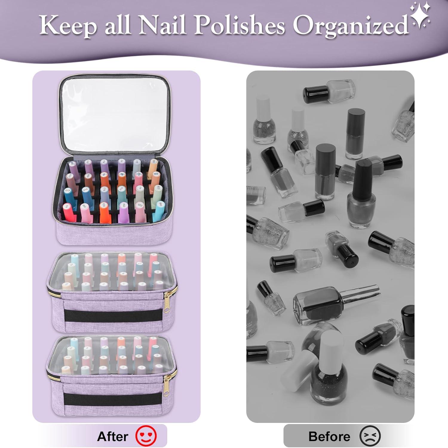 imageYOREPEK Extra Large Nail Polish Organizer Case Holds 96 to 100 Bottles 15ml05 floz UV lamp Gel Polish Travel Case Bag with 2 Removable Pouches Fits Nail Suppiles Manicurist Nail Tech GiftsPurple72bottles