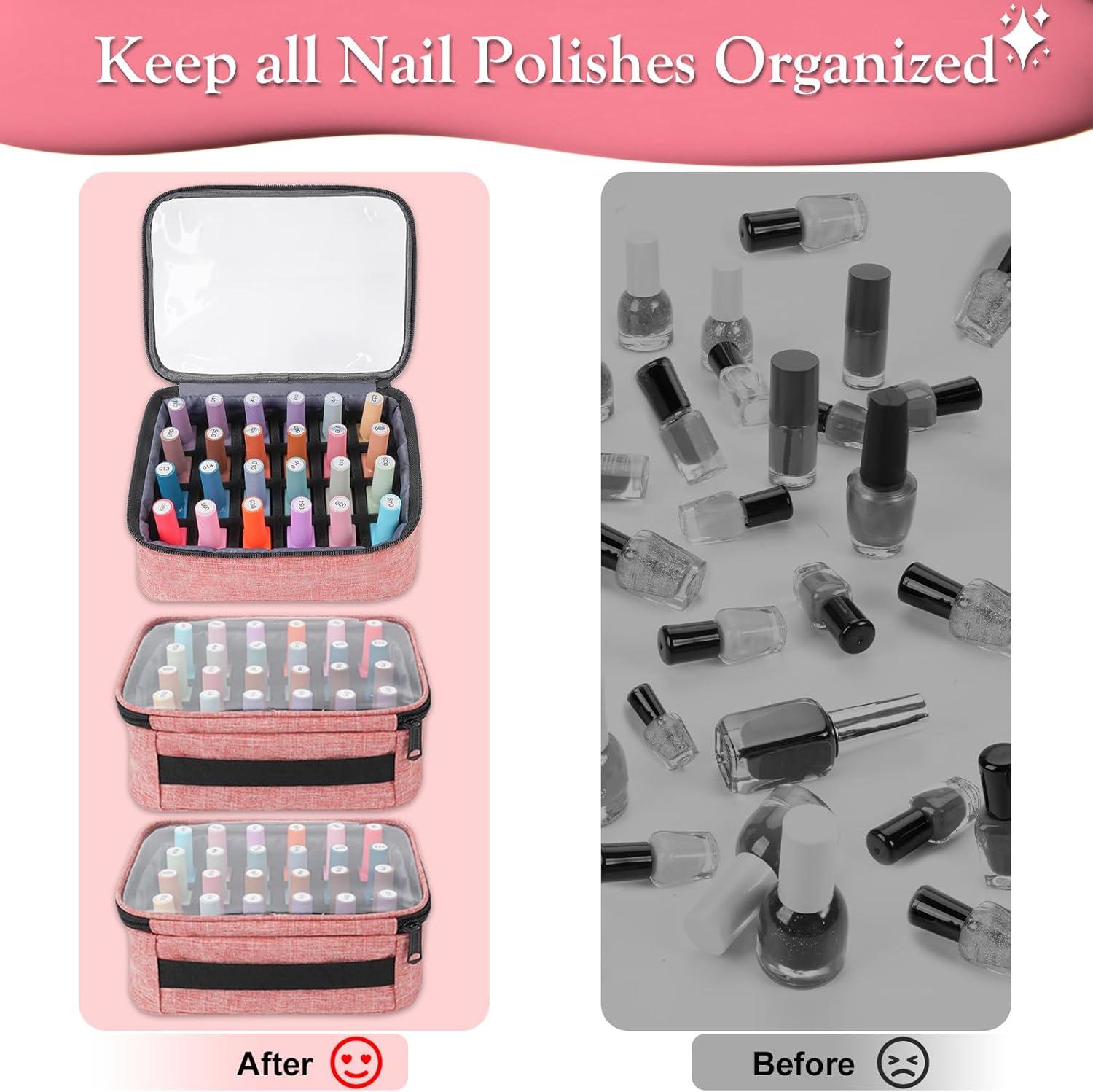 imageYOREPEK Extra Large Nail Polish Organizer Case Holds 96 to 100 Bottles 15ml05 floz UV lamp Gel Polish Travel Case Bag with 2 Removable Pouches Fits Nail Suppiles Manicurist Nail Tech GiftsPink72bottles