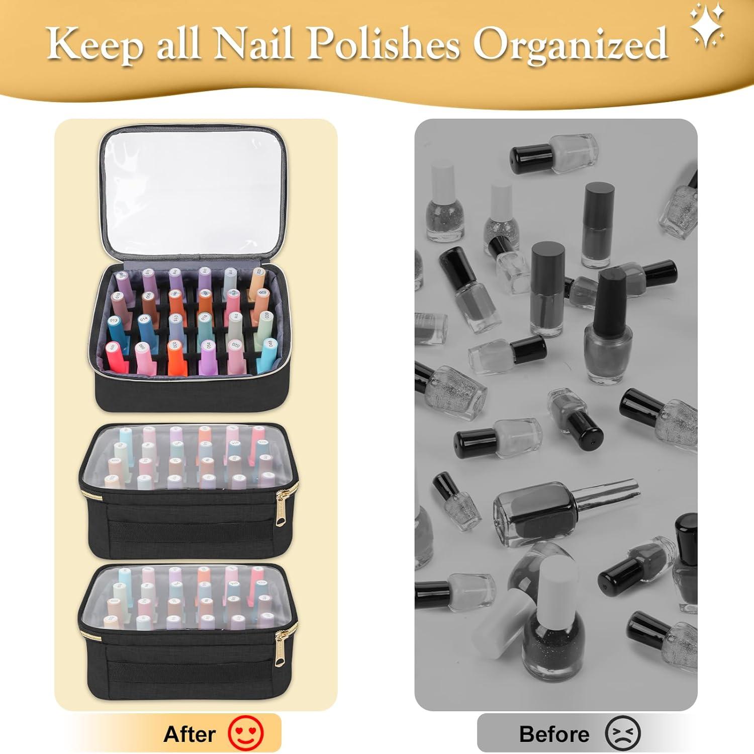 imageYOREPEK Extra Large Nail Polish Organizer Case Holds 96 to 100 Bottles 15ml05 floz UV lamp Gel Polish Travel Case Bag with 2 Removable Pouches Fits Nail Suppiles Manicurist Nail Tech GiftsBlack72bottles