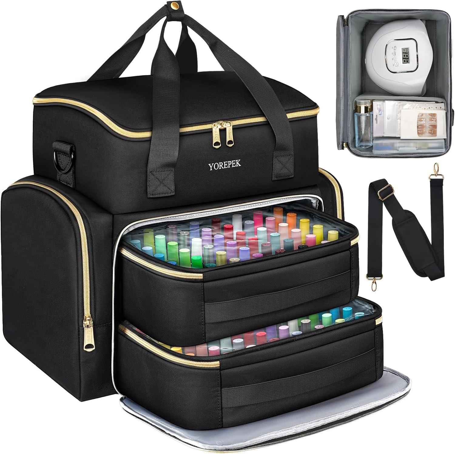 imageYOREPEK Extra Large Nail Polish Organizer Case Holds 96 to 100 Bottles 15ml05 floz UV lamp Gel Polish Travel Case Bag with 2 Removable Pouches Fits Nail Suppiles Manicurist Nail Tech GiftsBlack96bottles