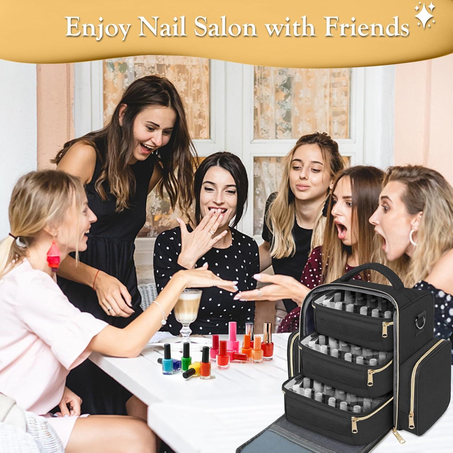 imageYOREPEK Extra Large Nail Polish Organizer Case Holds 96 to 100 Bottles 15ml05 floz UV lamp Gel Polish Travel Case Bag with 2 Removable Pouches Fits Nail Suppiles Manicurist Nail Tech GiftsBlack72bottles
