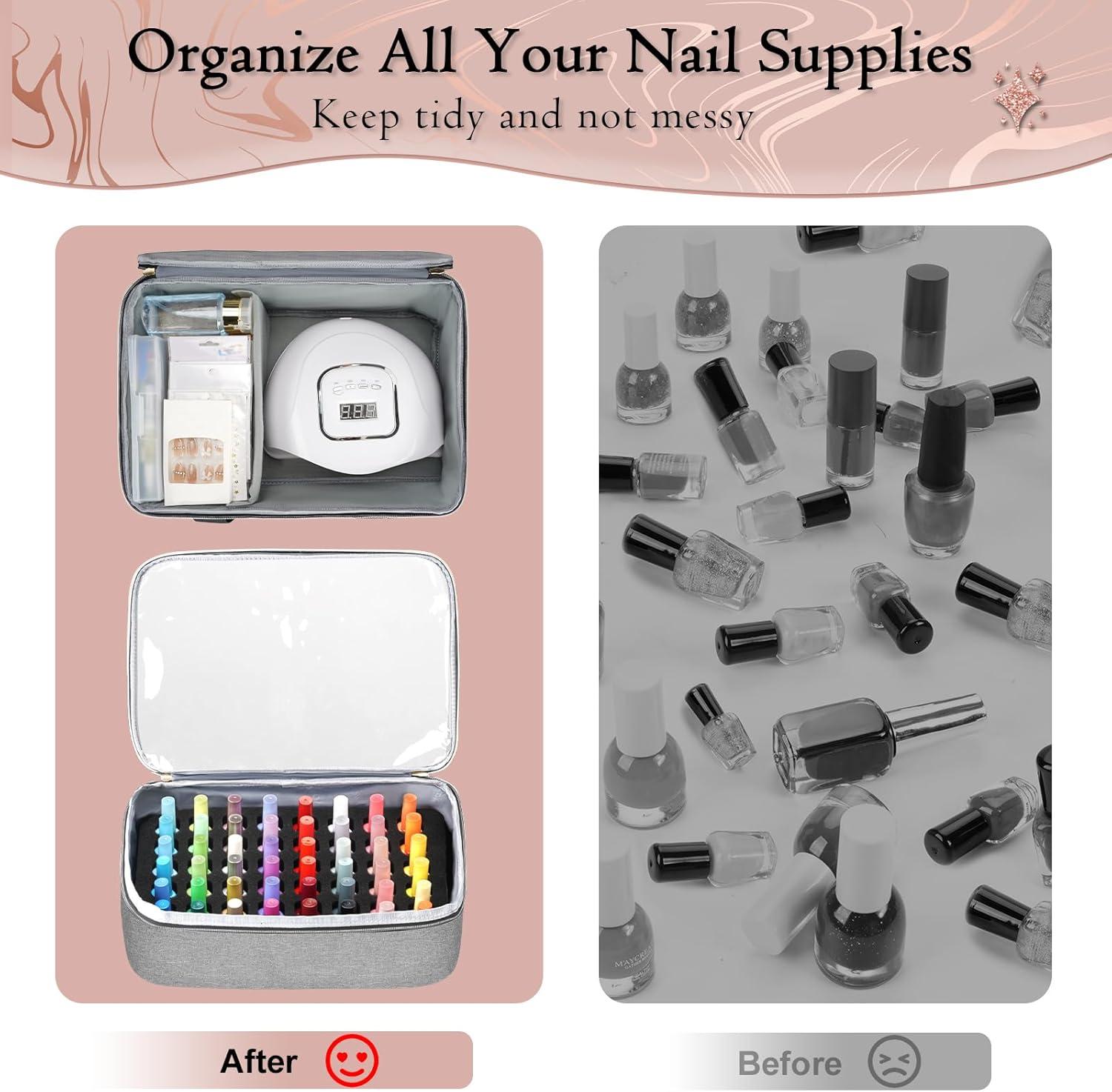 imageYOREPEK Extra Large Nail Polish Organizer Case Holds 96 to 100 Bottles 15ml05 floz UV lamp Gel Polish Travel Case Bag with 2 Removable Pouches Fits Nail Suppiles Manicurist Nail Tech GiftsGrey96bottles