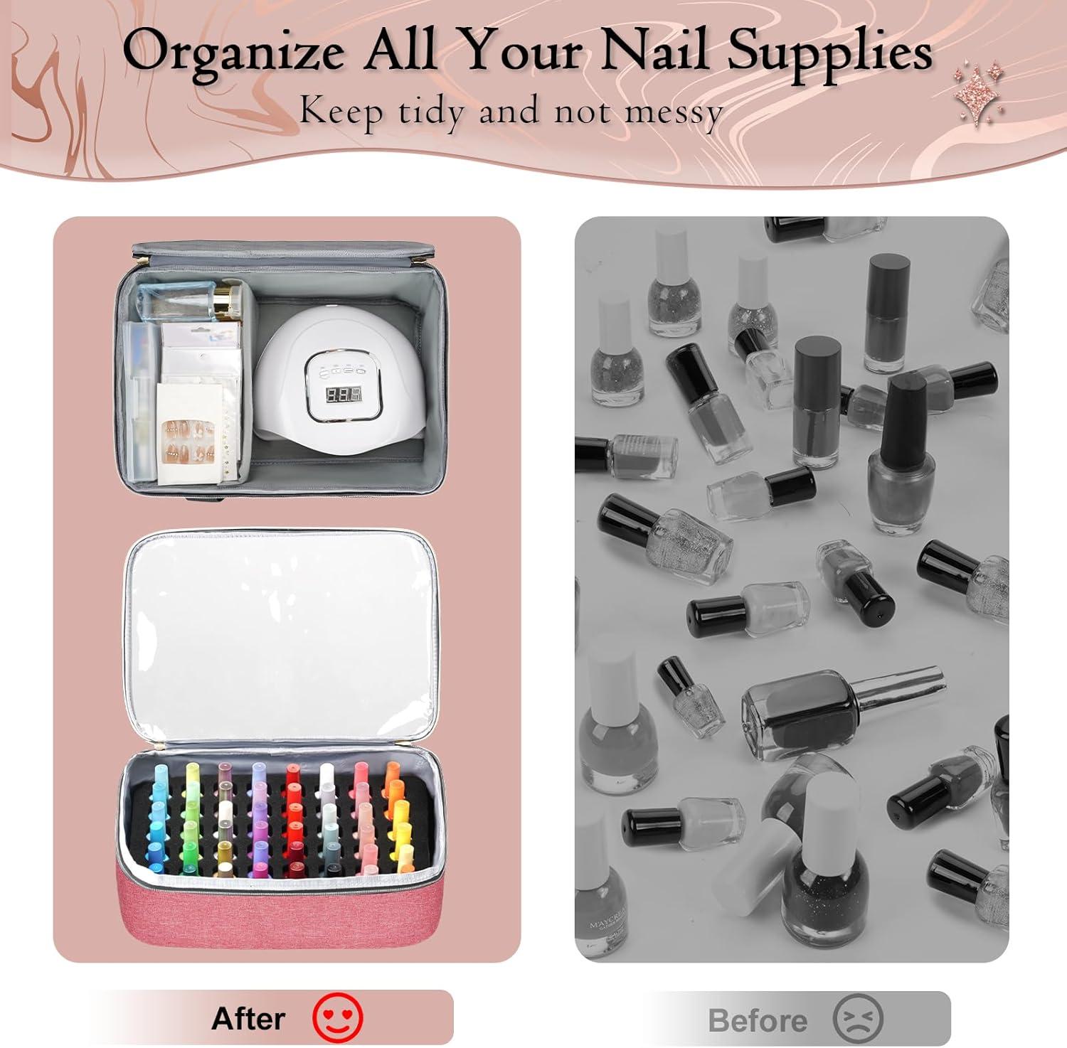 imageYOREPEK Extra Large Nail Polish Organizer Case Holds 96 to 100 Bottles 15ml05 floz UV lamp Gel Polish Travel Case Bag with 2 Removable Pouches Fits Nail Suppiles Manicurist Nail Tech GiftsPink96bottles