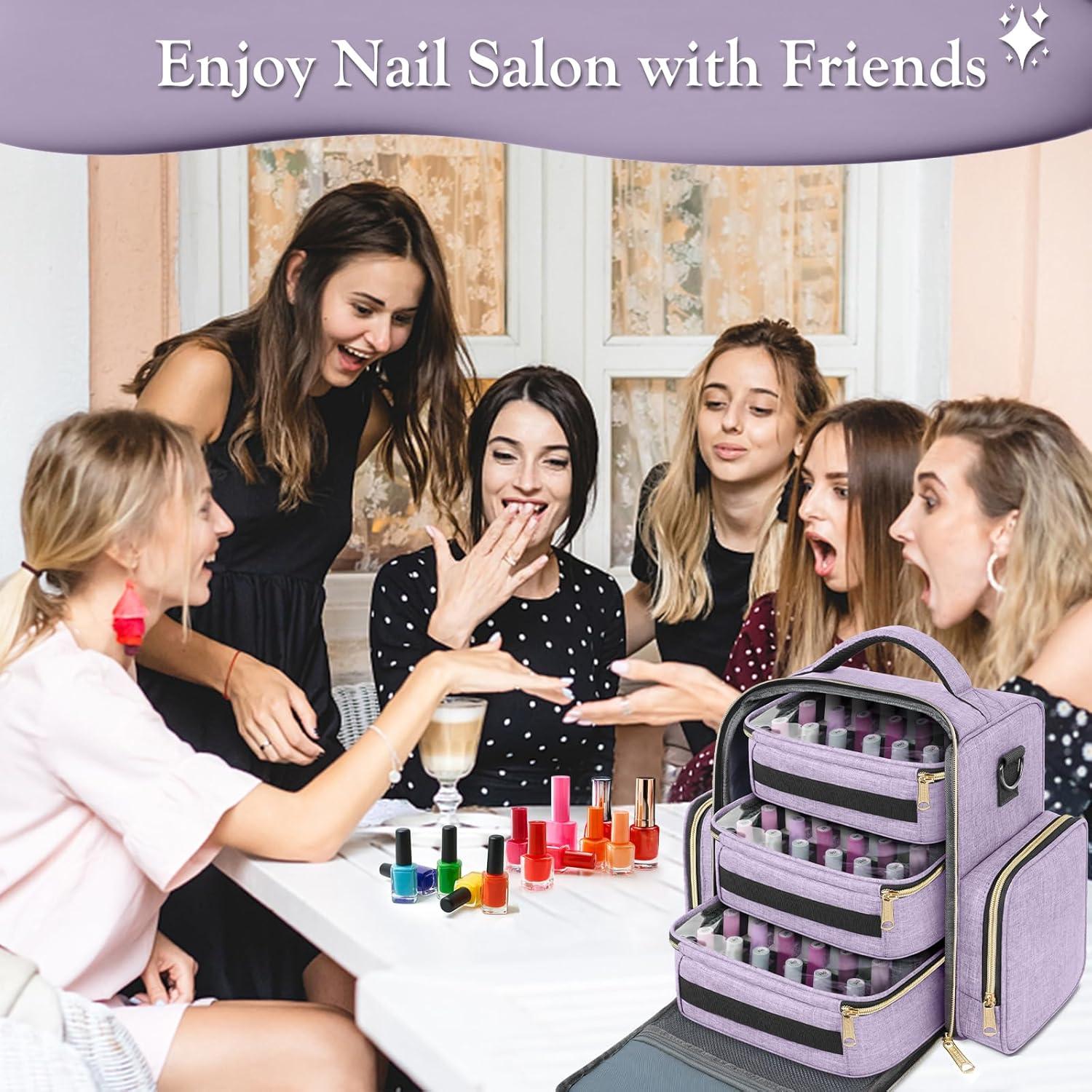 imageYOREPEK Extra Large Nail Polish Organizer Case Holds 96 to 100 Bottles 15ml05 floz UV lamp Gel Polish Travel Case Bag with 2 Removable Pouches Fits Nail Suppiles Manicurist Nail Tech GiftsPurple72bottles