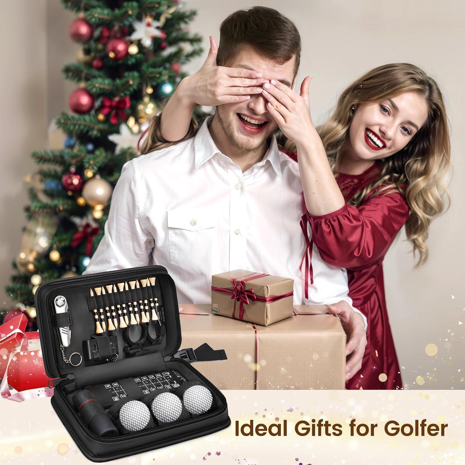 imageYOREPEK Golf Accessories Kit for Men Golf Stuff Set with Leather Case Golf Balls Golf Tees Multifunctional Divot Knife Monocular Scorer Golf Gifts for Men Women GolfersBlack