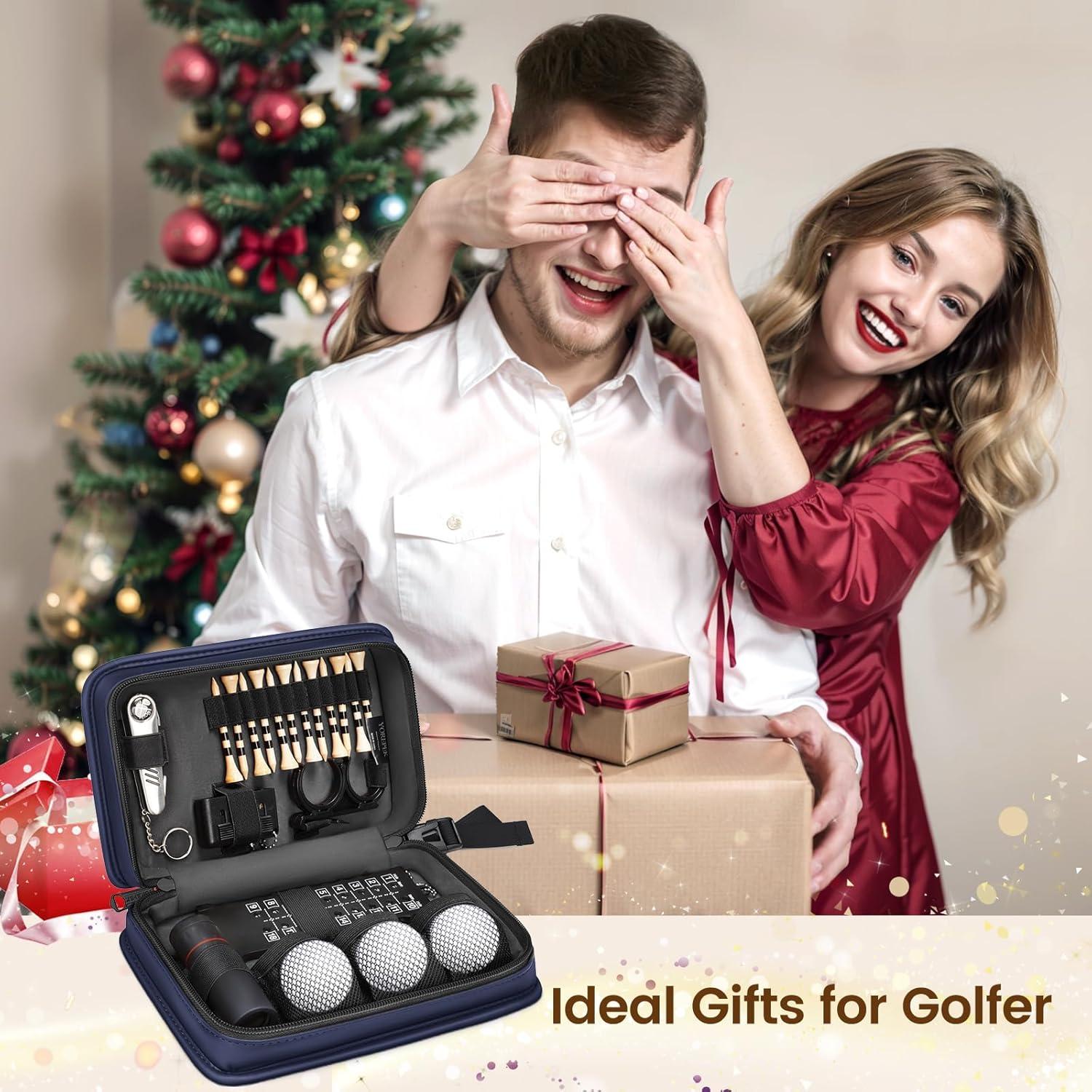 imageYOREPEK Golf Accessories Kit for Men Golf Stuff Set with Leather Case Golf Balls Golf Tees Multifunctional Divot Knife Monocular Scorer Golf Gifts for Men Women GolfersBlue