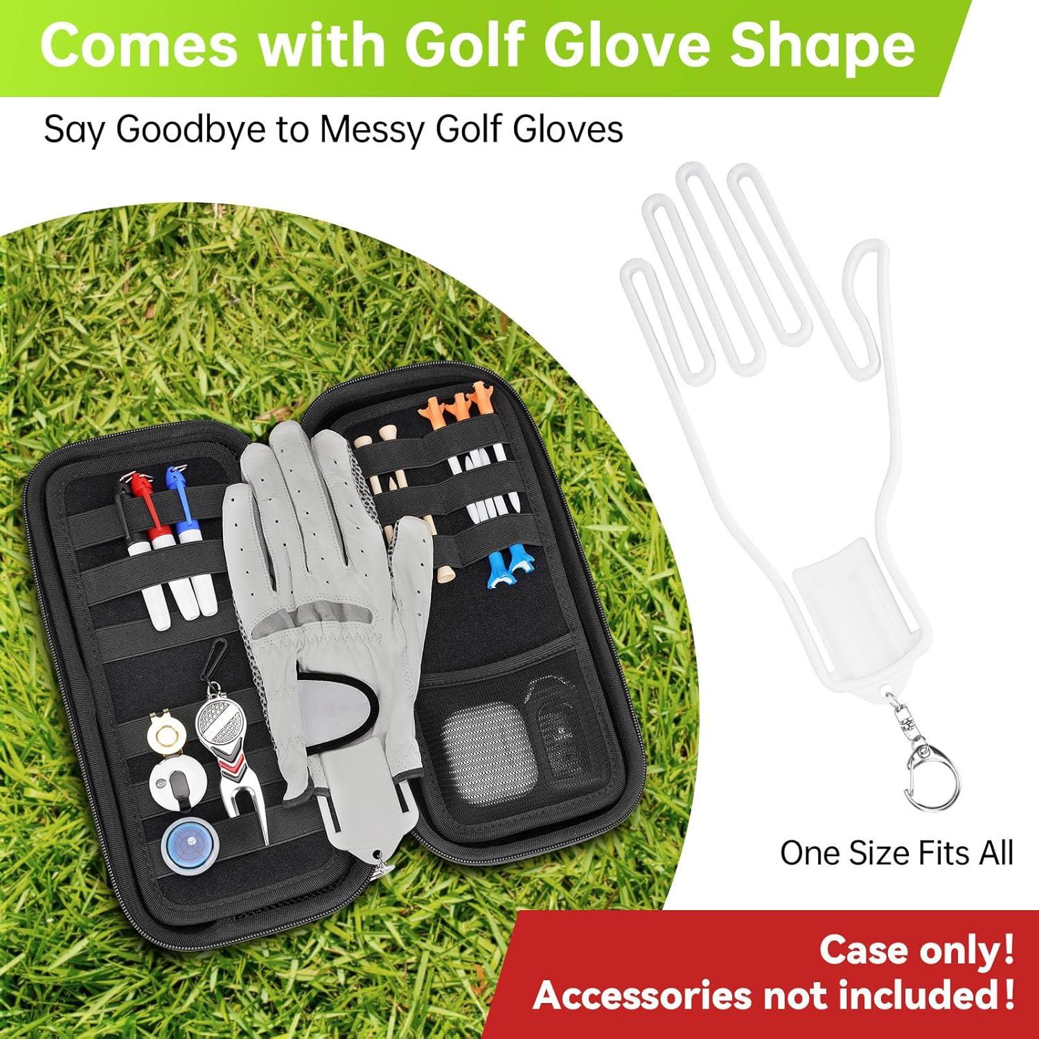 imageYOREPEK Golf Glove Holder with Removable Glove Shaper Protective Hard Shell Golf Accessories Case Bag with 2 Dividers Fits Balls Tees Markers Cool Gifts for Golfers