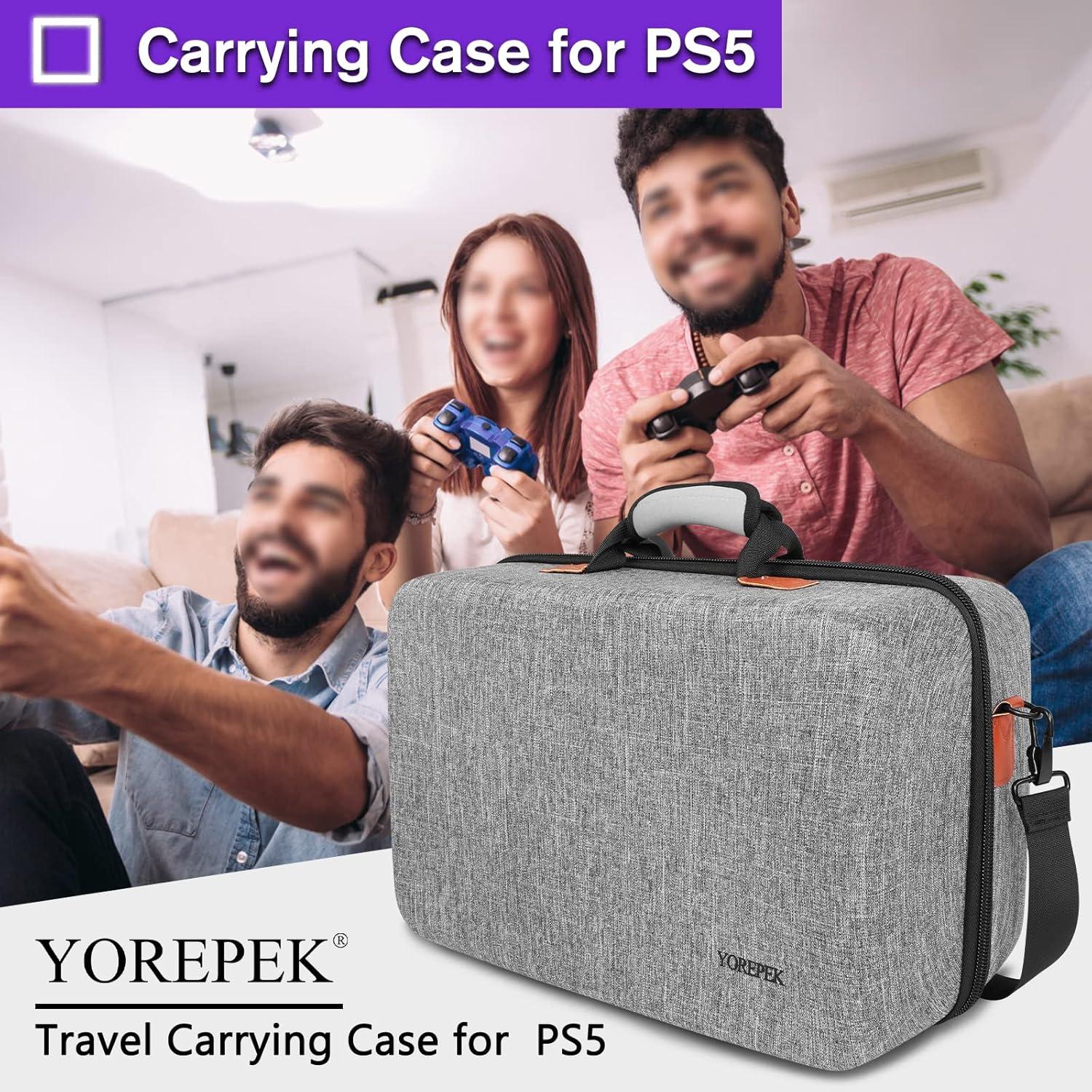 imageYOREPEK Hard Shell Carrying Case Compatible with PS5 PS5 Pro Travel Protective Bag Suitable for Playstation 5 Digital Edition Console Controllers Headset and Gaming Accessories Grey