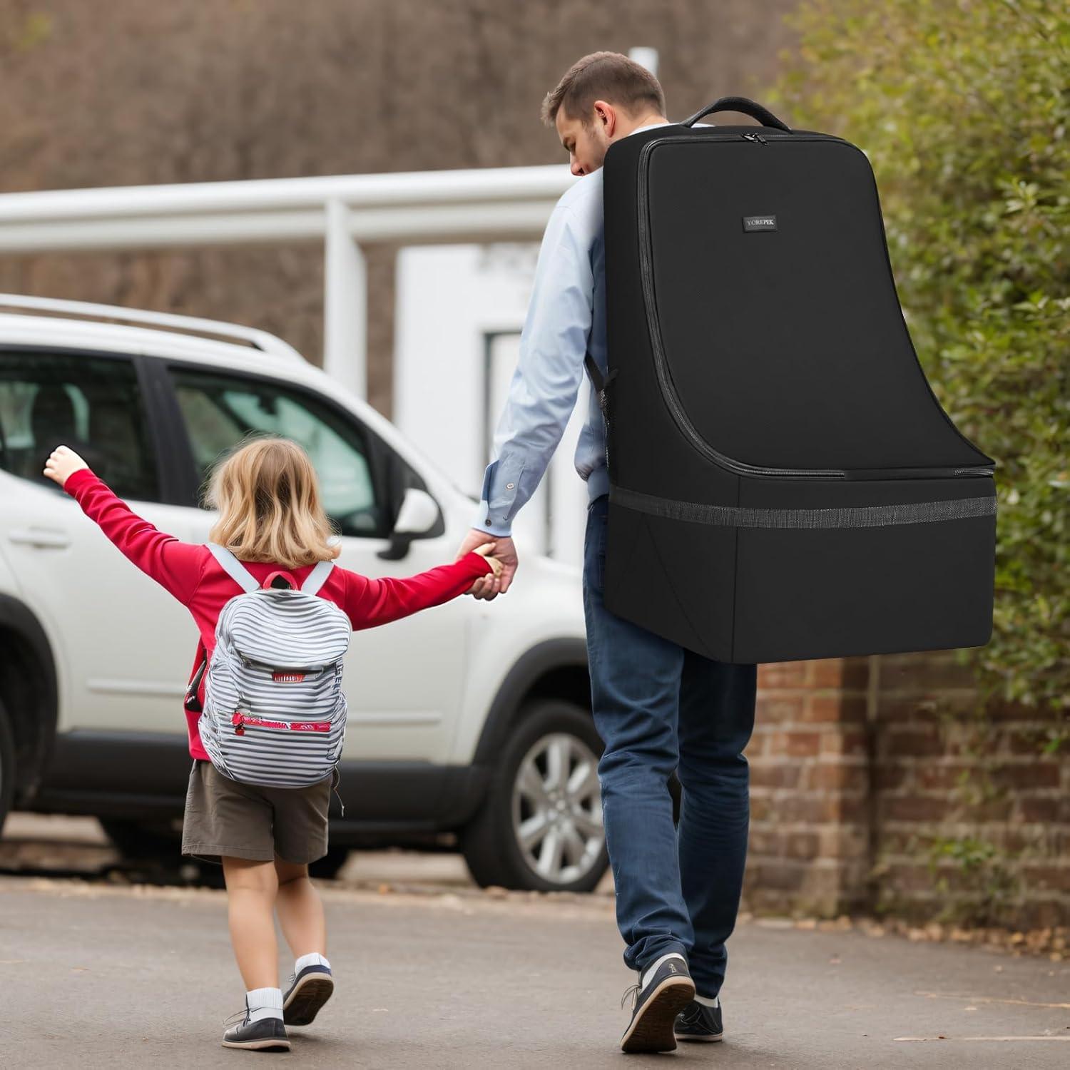 imageYOREPEK Padded Car Seat Travel Bag Backpack for Airplane Heavy Duty Car Seat Bags for Air Travel Carseat Cover for Airplane Travel with Shoulder Strap Car Seats Carrier for Airport BlackBlack ALL