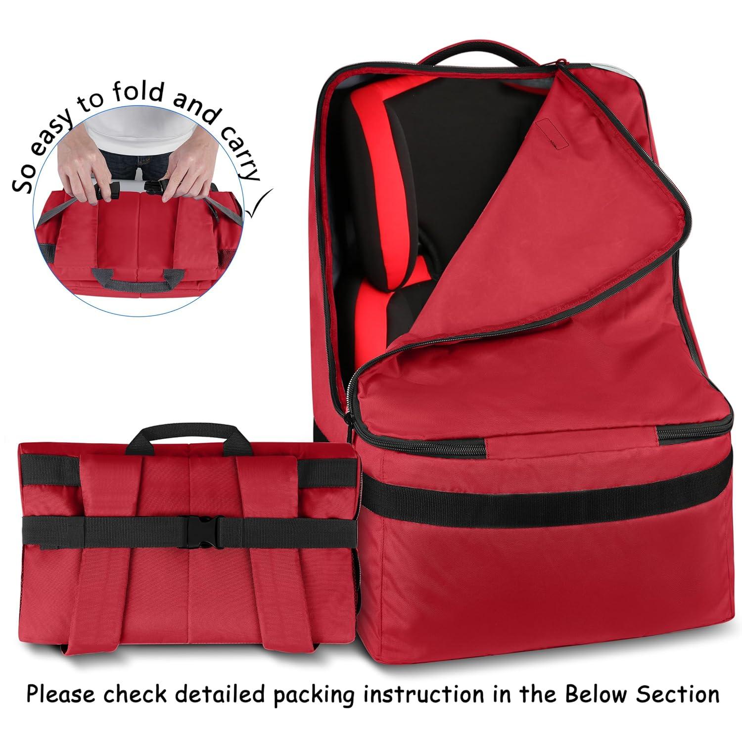 imageYOREPEK Padded Car Seat Travel Bag Backpack for Airplane Heavy Duty Car Seat Bags for Air Travel Carseat Cover for Airplane Travel with Shoulder Strap Car Seats Carrier for Airport BlackDark Red