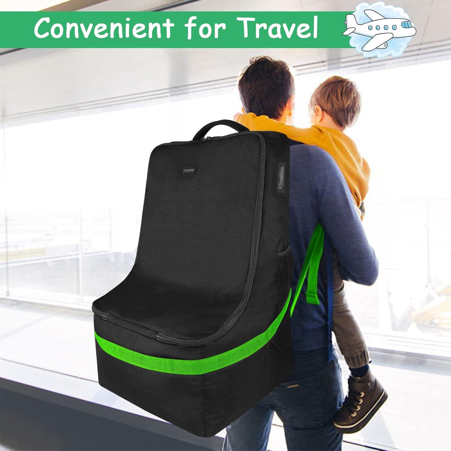 imageYOREPEK Padded Car Seat Travel Bag Backpack for Airplane Heavy Duty Car Seat Bags for Air Travel Carseat Cover for Airplane Travel with Shoulder Strap Car Seats Carrier for Airport BlackGreen