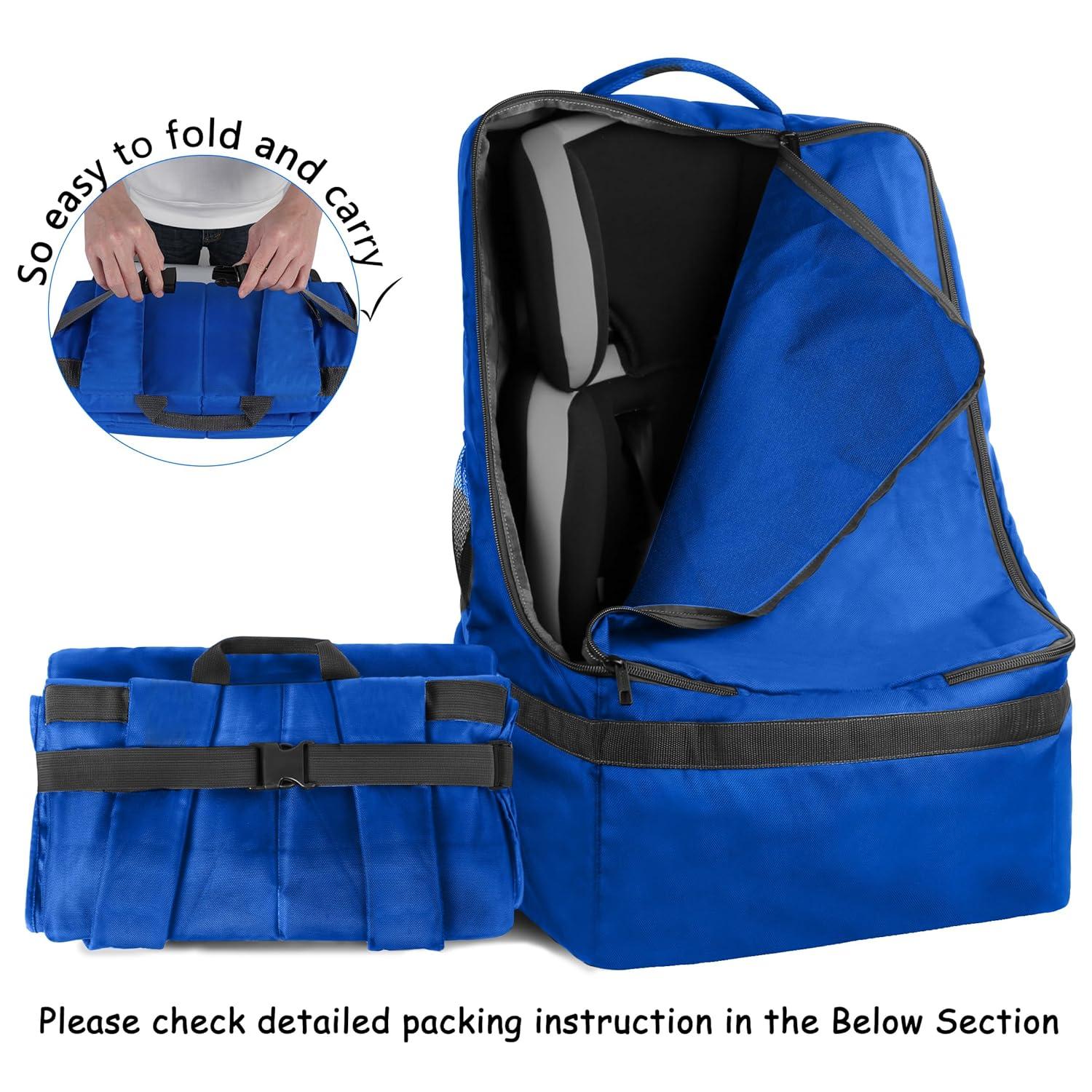 imageYOREPEK Padded Car Seat Travel Bag Backpack for Airplane Heavy Duty Car Seat Bags for Air Travel Carseat Cover for Airplane Travel with Shoulder Strap Car Seats Carrier for Airport BlackBlue