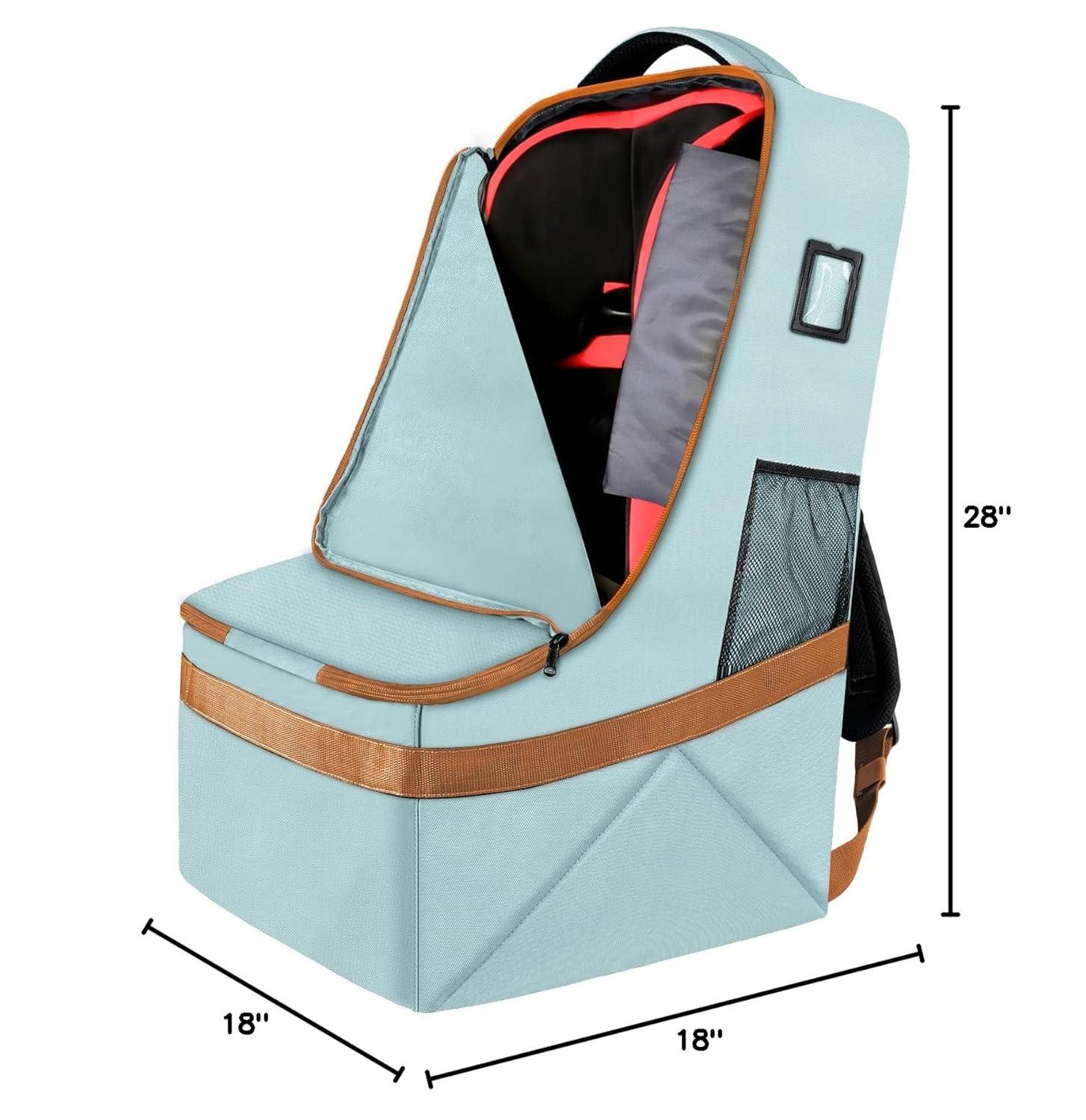 imageYOREPEK Padded Car Seat Travel Bag Backpack for Airplane Heavy Duty Car Seat Bags for Air Travel Carseat Cover for Airplane Travel with Shoulder Strap Car Seats Carrier for Airport BlackLight Cyan