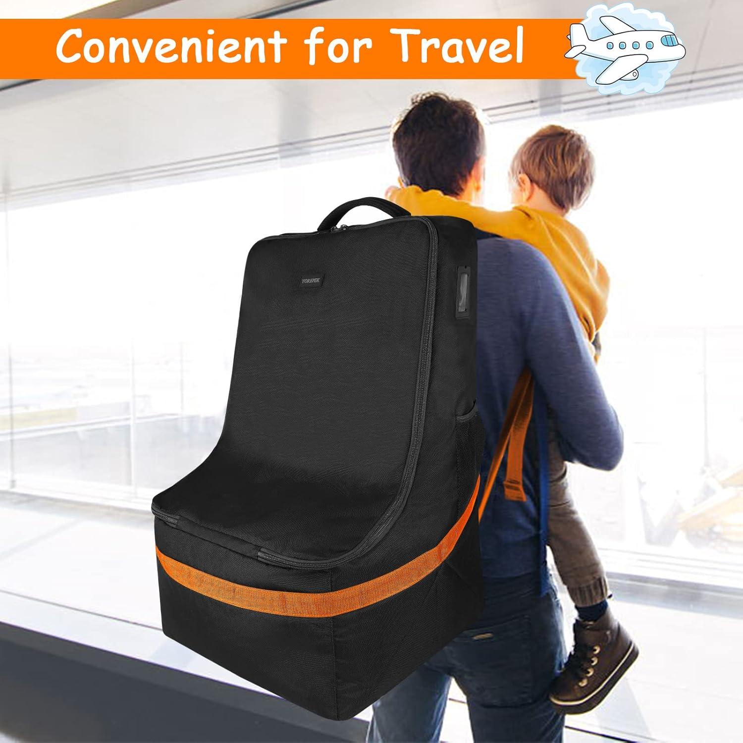 imageYOREPEK Padded Car Seat Travel Bag Backpack for Airplane Heavy Duty Car Seat Bags for Air Travel Carseat Cover for Airplane Travel with Shoulder Strap Car Seats Carrier for Airport BlackOrange