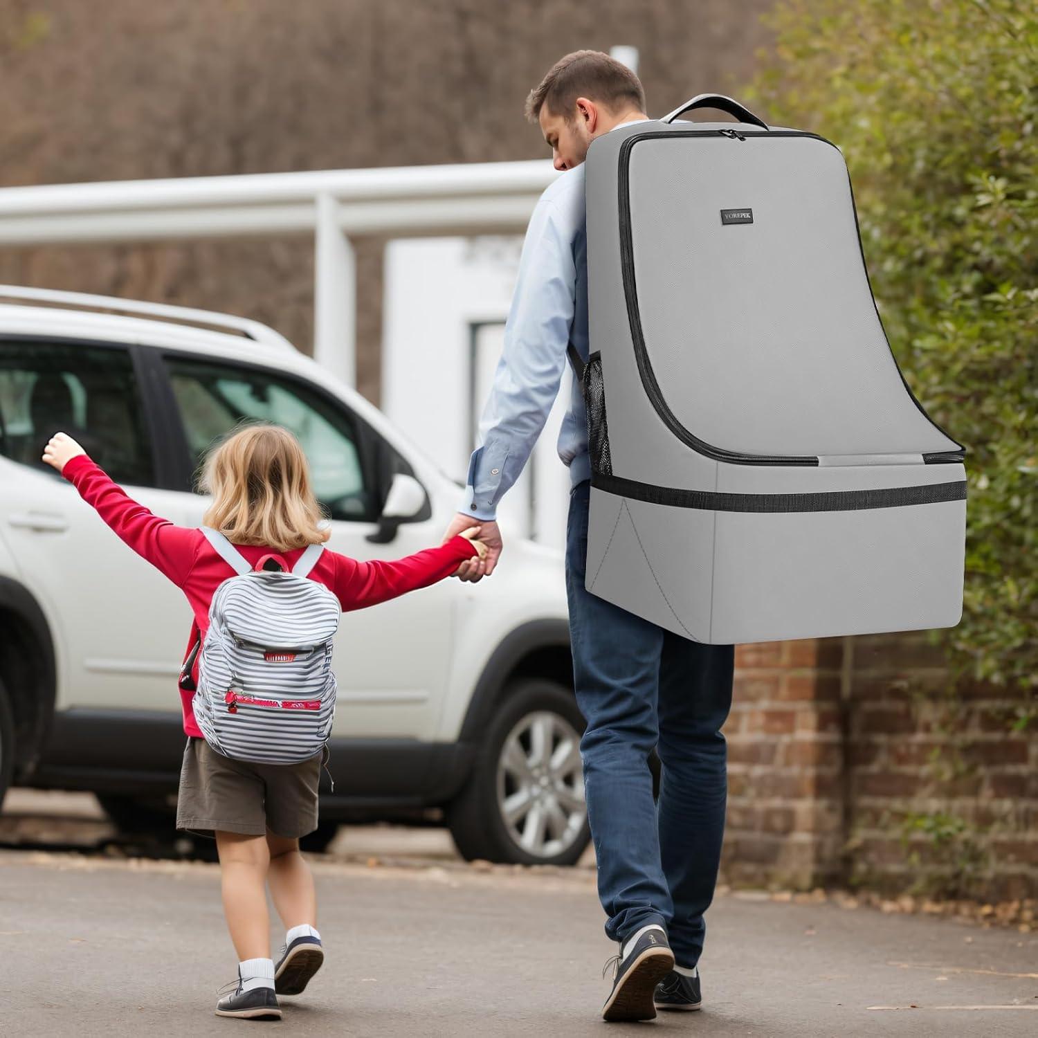 imageYOREPEK Padded Car Seat Travel Bag Backpack for Airplane Heavy Duty Car Seat Bags for Air Travel Carseat Cover for Airplane Travel with Shoulder Strap Car Seats Carrier for Airport BlackGrey