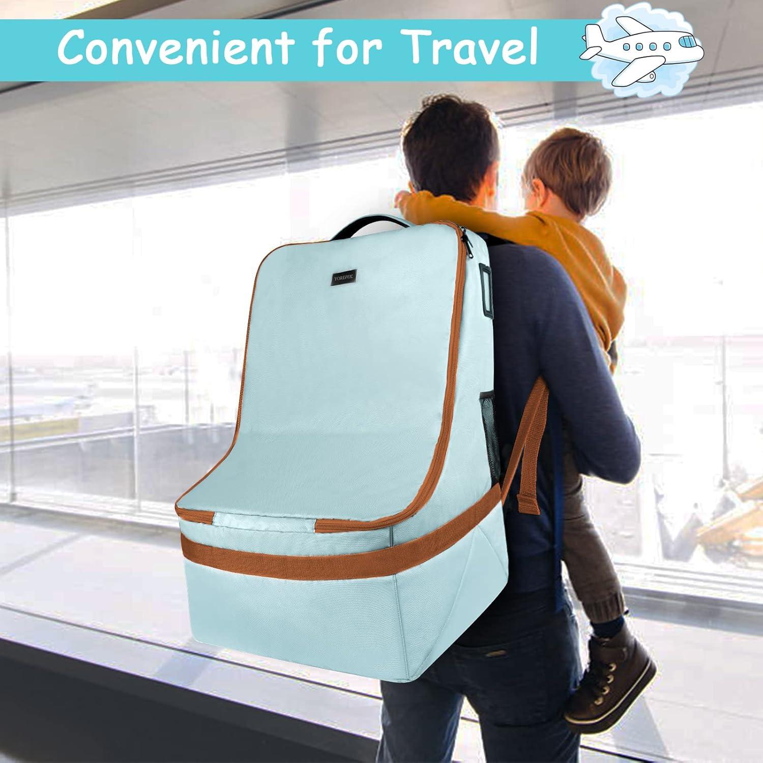 imageYOREPEK Padded Car Seat Travel Bag Backpack for Airplane Heavy Duty Car Seat Bags for Air Travel Carseat Cover for Airplane Travel with Shoulder Strap Car Seats Carrier for Airport BlackLight Cyan