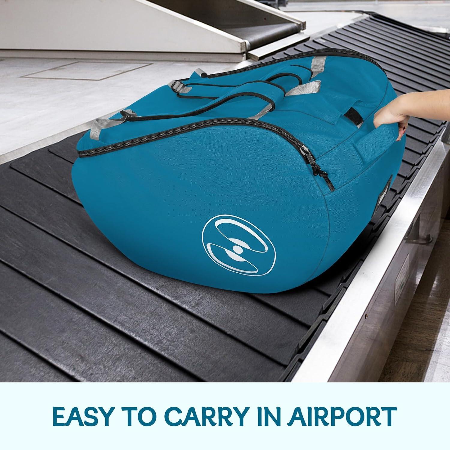 imageYOREPEK Padded Car Seat Travel Bag for Airplane Fits for Doona Car Seat Stroller with isofix Base Infant Car Seat Bags with Lockable Zipper Foldable Gate Check Stroller Backpack for Baby TravelBlue