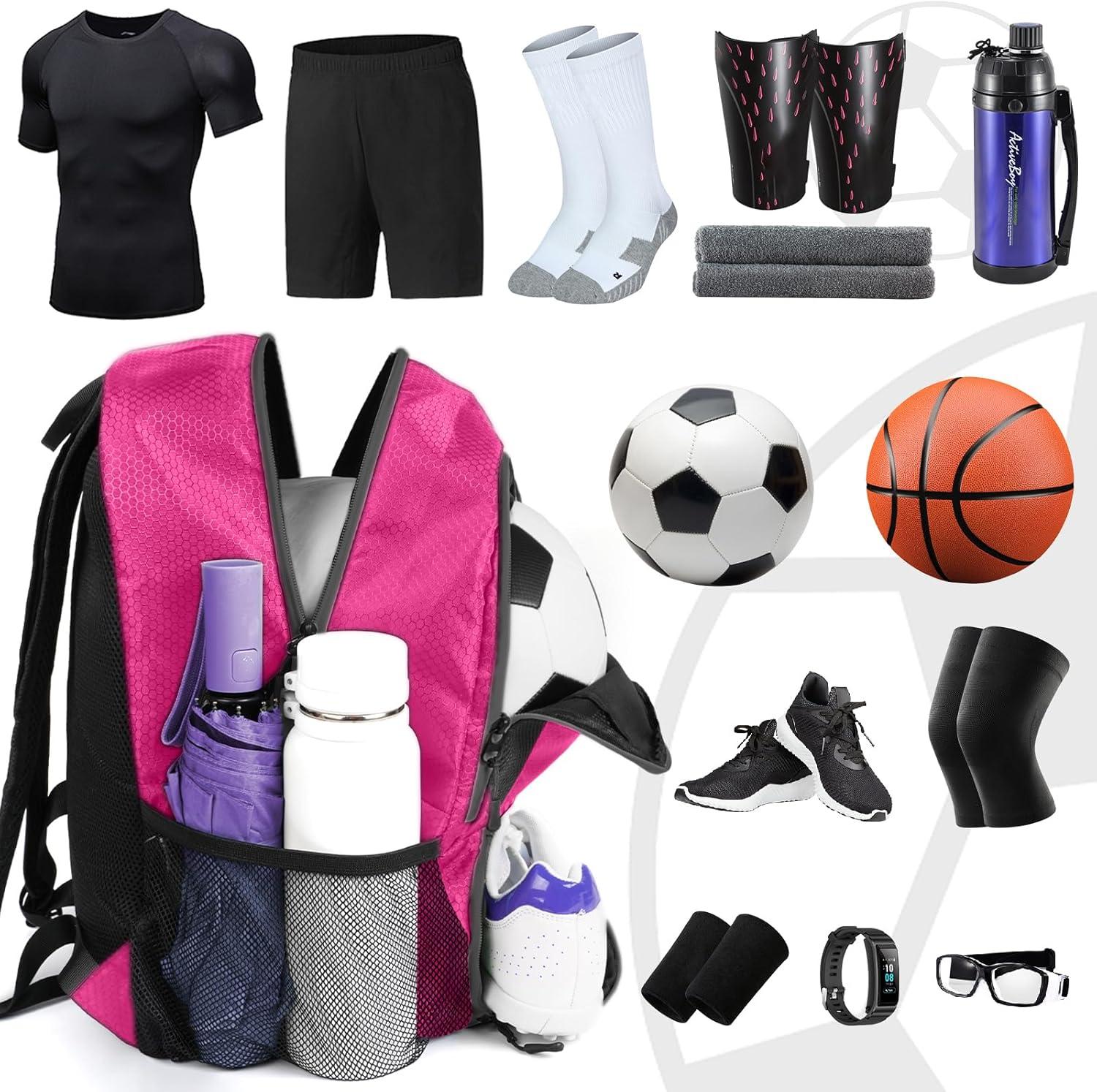 imageYOREPEK Soccer BackpackSoccer Bag with Ball Holder Water resistant Sport Equipment Bags Fit Basketball Volleyball FootballDeep Pink