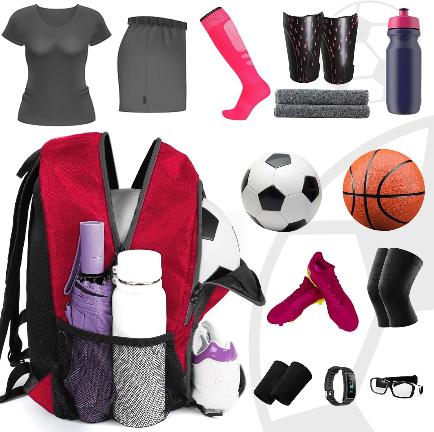 imageYOREPEK Soccer BackpackSoccer Bag with Ball Holder Water resistant Sport Equipment Bags Fit Basketball Volleyball FootballRed