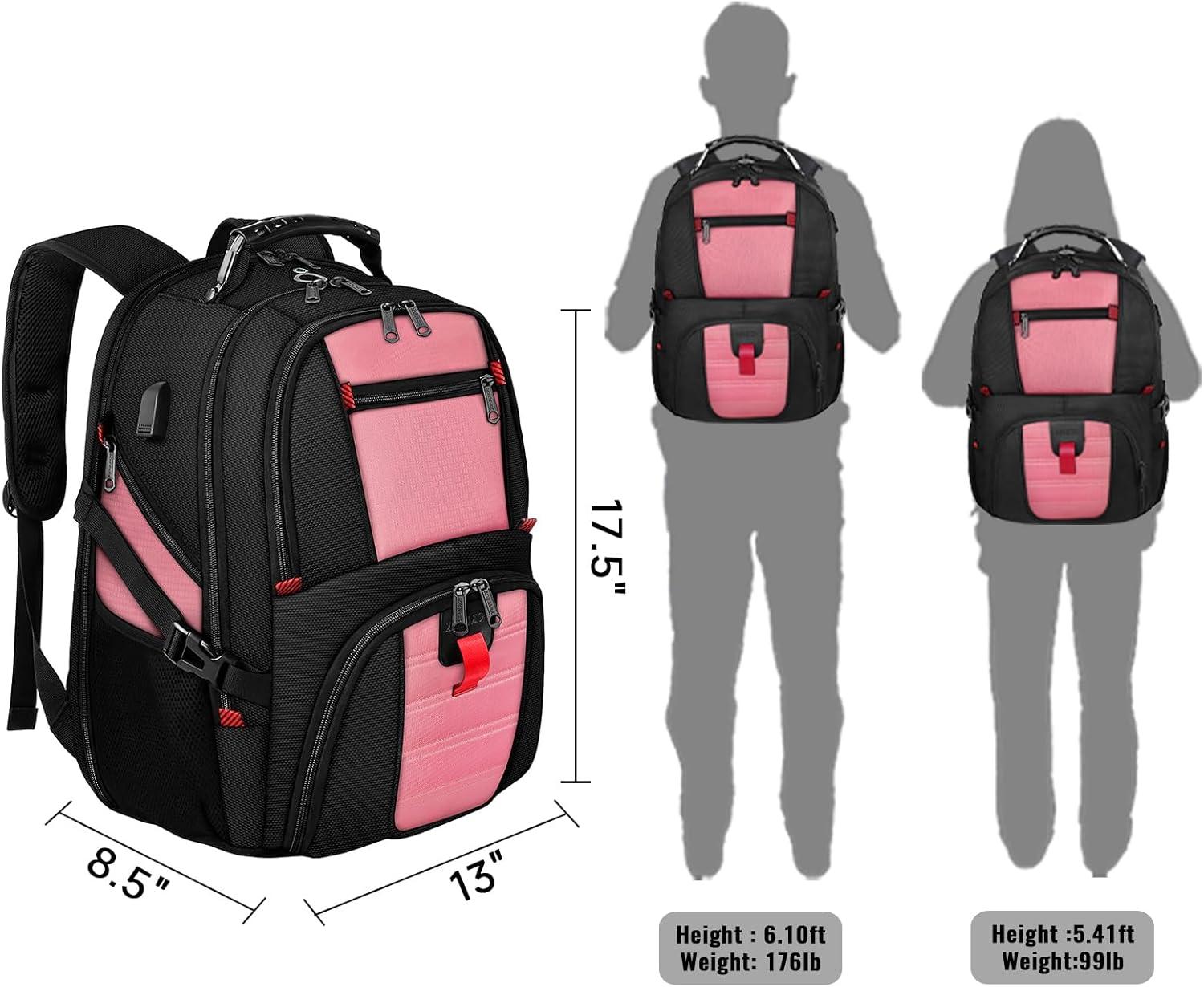 imageYOREPEK Travel Backpack Extra Large 50L Laptop Backpacks for Men Women Water Resistant College Student Bookbag Airline Approved Business Work Bag with USB Charging Port Fits 17 Inch Computer BluePink
