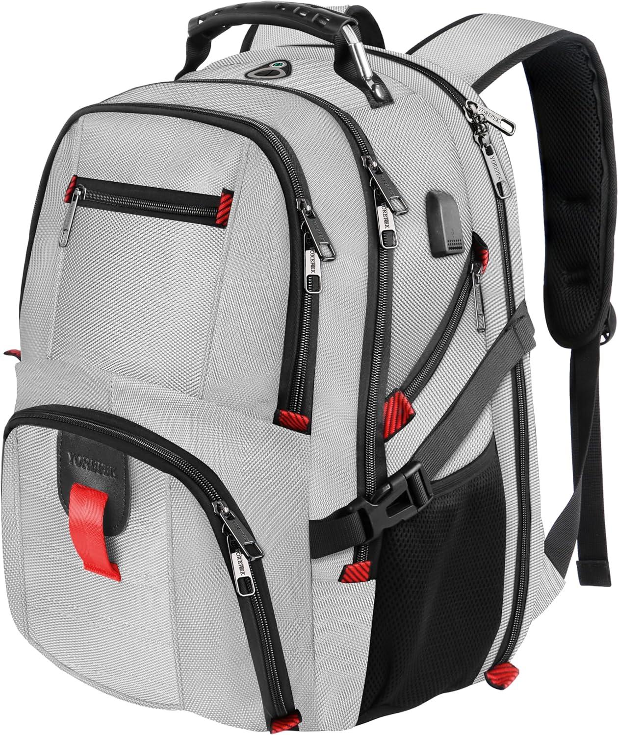 imageYOREPEK Travel Backpack Extra Large 50L Laptop Backpacks for Men Women Water Resistant College Student Bookbag Airline Approved Business Work Bag with USB Charging Port Fits 17 Inch Computer BlueLight Grey