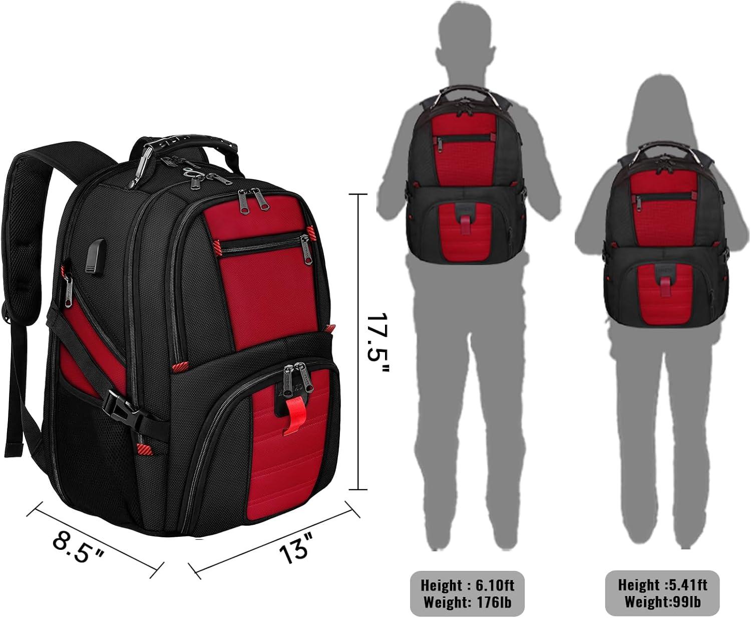 imageYOREPEK Travel Backpack Extra Large 50L Laptop Backpacks for Men Women Water Resistant College Student Bookbag Airline Approved Business Work Bag with USB Charging Port Fits 17 Inch Computer BlueRed