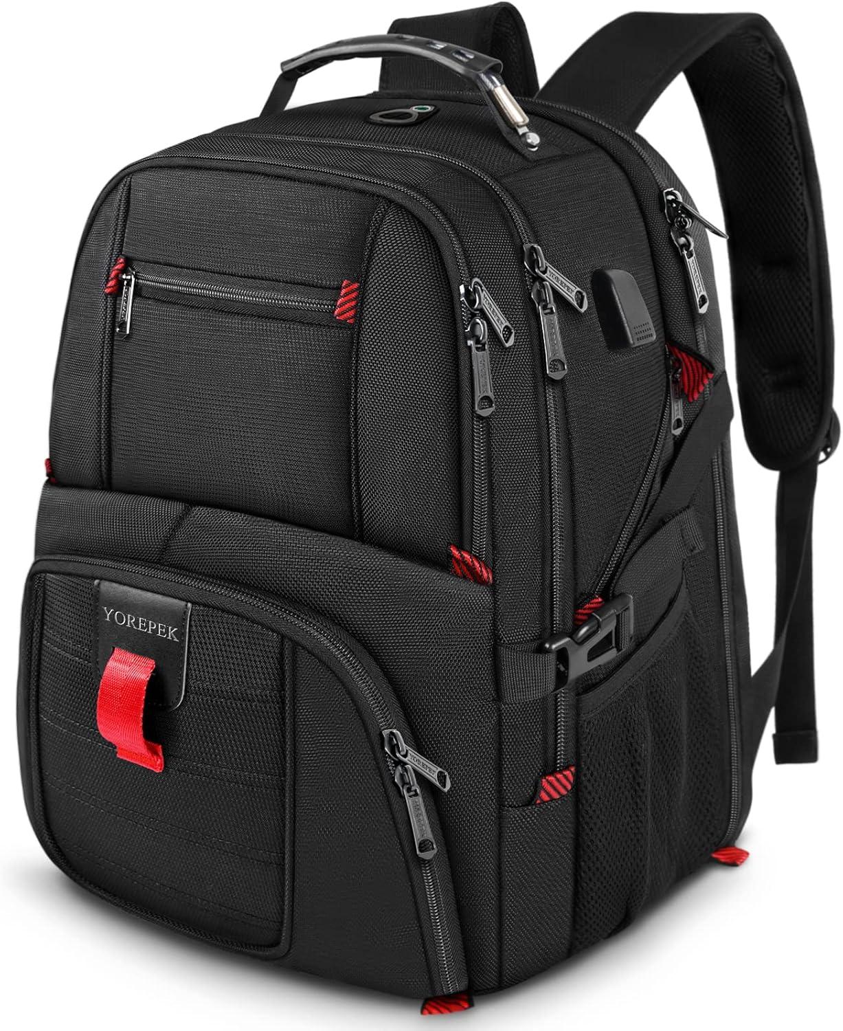 imageYOREPEK Travel Backpack Extra Large 50L Laptop Backpacks for Men Women Water Resistant College Student Bookbag Airline Approved Business Work Bag with USB Charging Port Fits 17 Inch Computer BlueBlack
