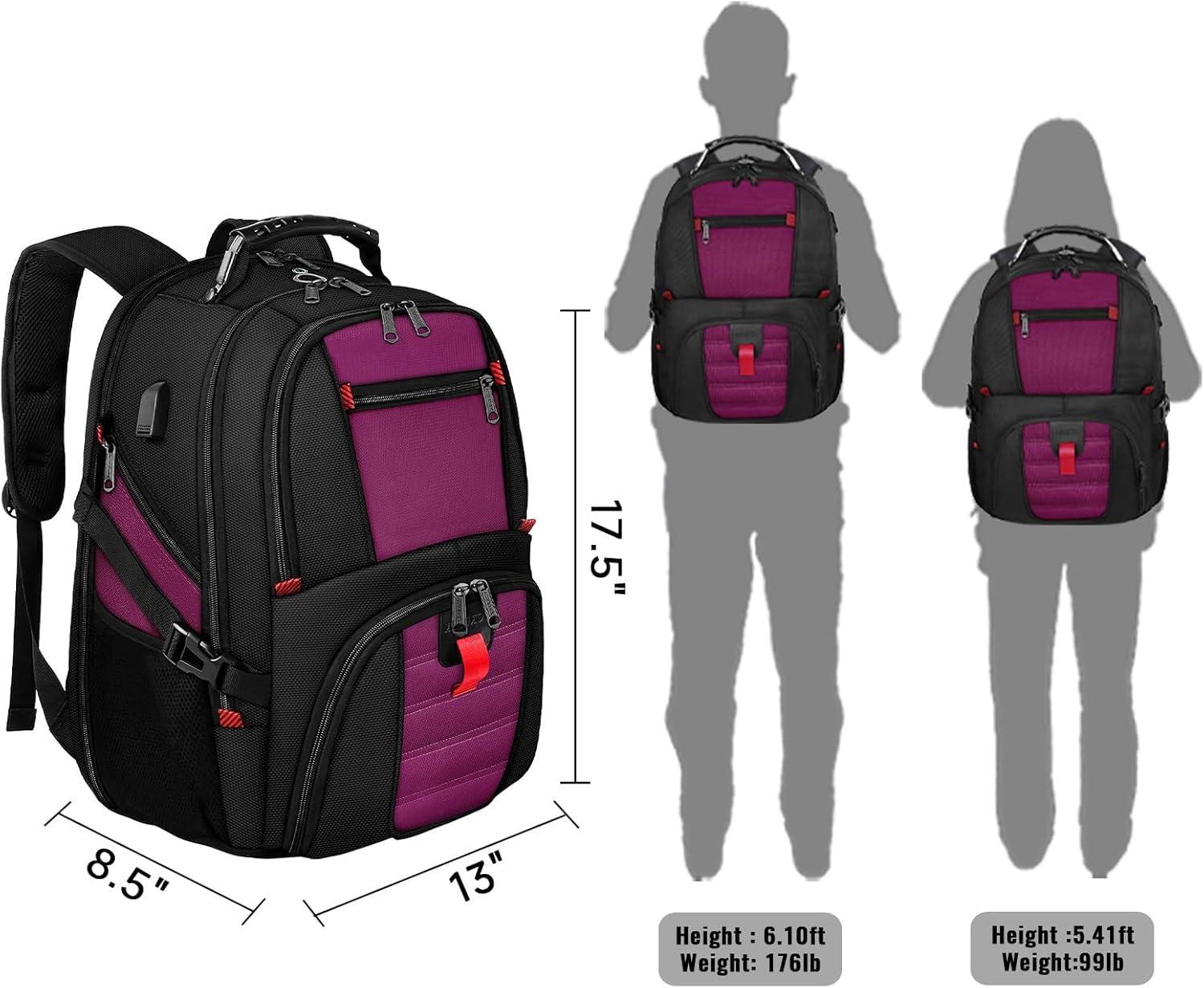 imageYOREPEK Travel Backpack Extra Large 50L Laptop Backpacks for Men Women Water Resistant College Student Bookbag Airline Approved Business Work Bag with USB Charging Port Fits 17 Inch Computer BluePurple