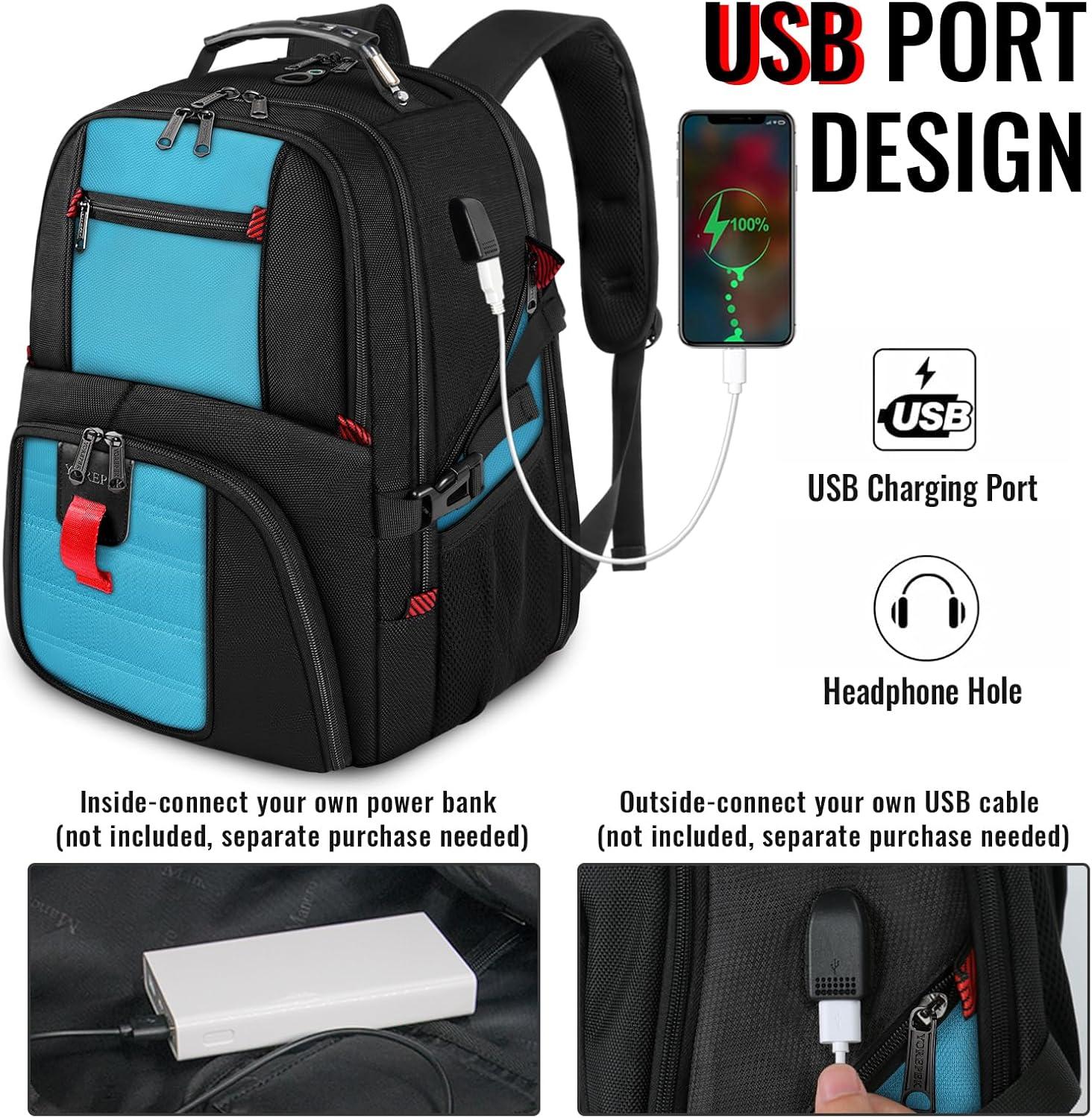imageYOREPEK Travel Backpack Extra Large 50L Laptop Backpacks for Men Women Water Resistant College Student Bookbag Airline Approved Business Work Bag with USB Charging Port Fits 17 Inch Computer BlueBlue