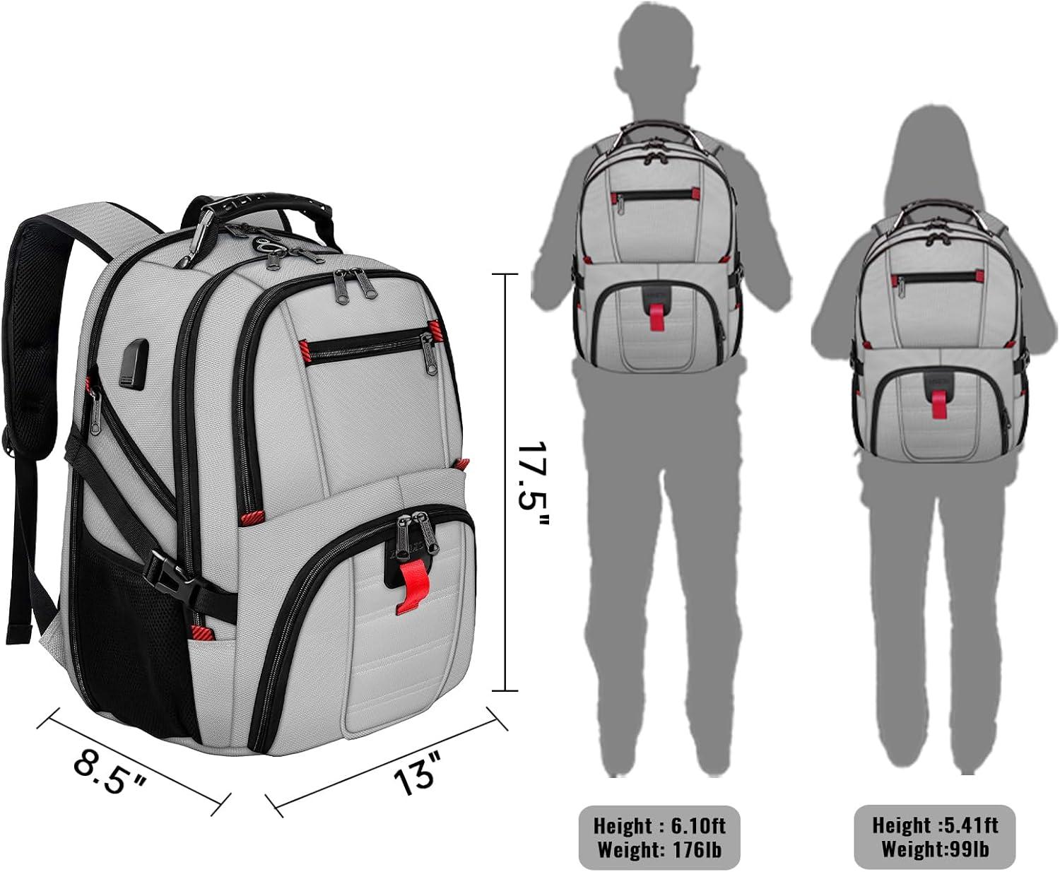 imageYOREPEK Travel Backpack Extra Large 50L Laptop Backpacks for Men Women Water Resistant College Student Bookbag Airline Approved Business Work Bag with USB Charging Port Fits 17 Inch Computer BlueLight Grey