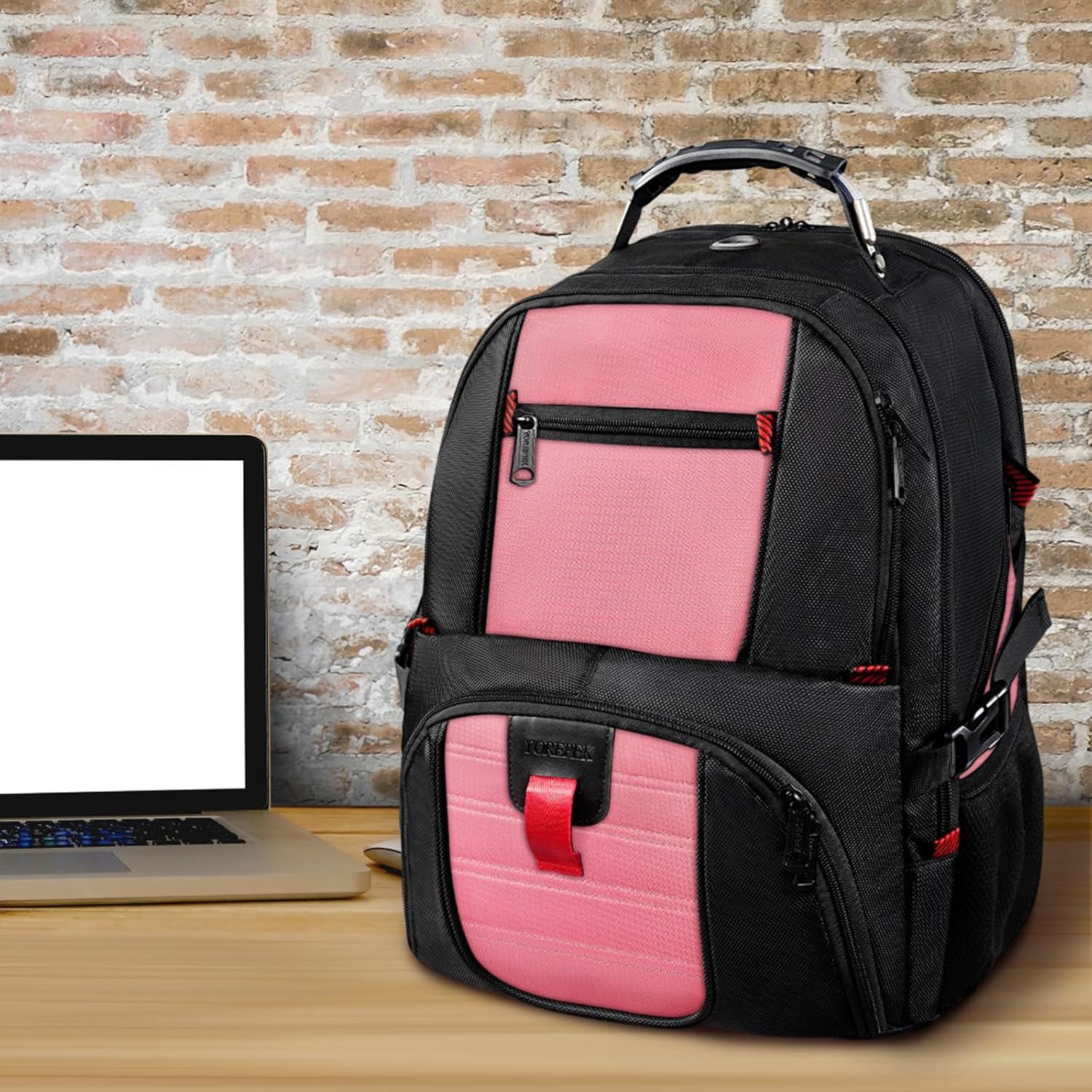 imageYOREPEK Travel Backpack Extra Large 50L Laptop Backpacks for Men Women Water Resistant College Student Bookbag Airline Approved Business Work Bag with USB Charging Port Fits 17 Inch Computer BluePink